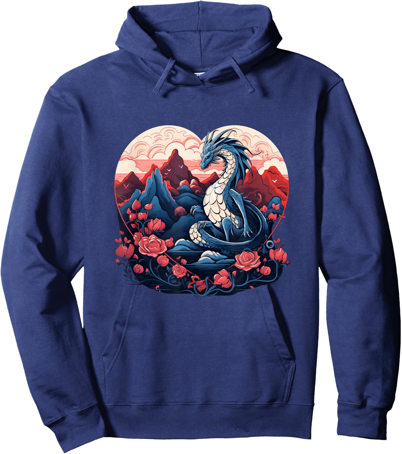 Funny Flowers Dragon for Romantic Roses Lovers and Couples Hoodie - Hoodie | Navy