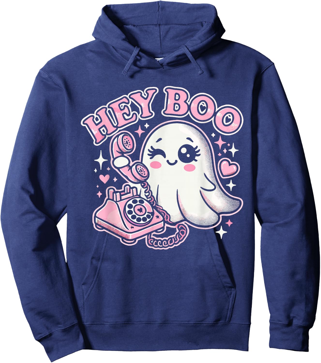 Groovy Hey Boo Cute Ghost Funny Halloween Girls Women Kids Hoodie - Hoodie | Navy