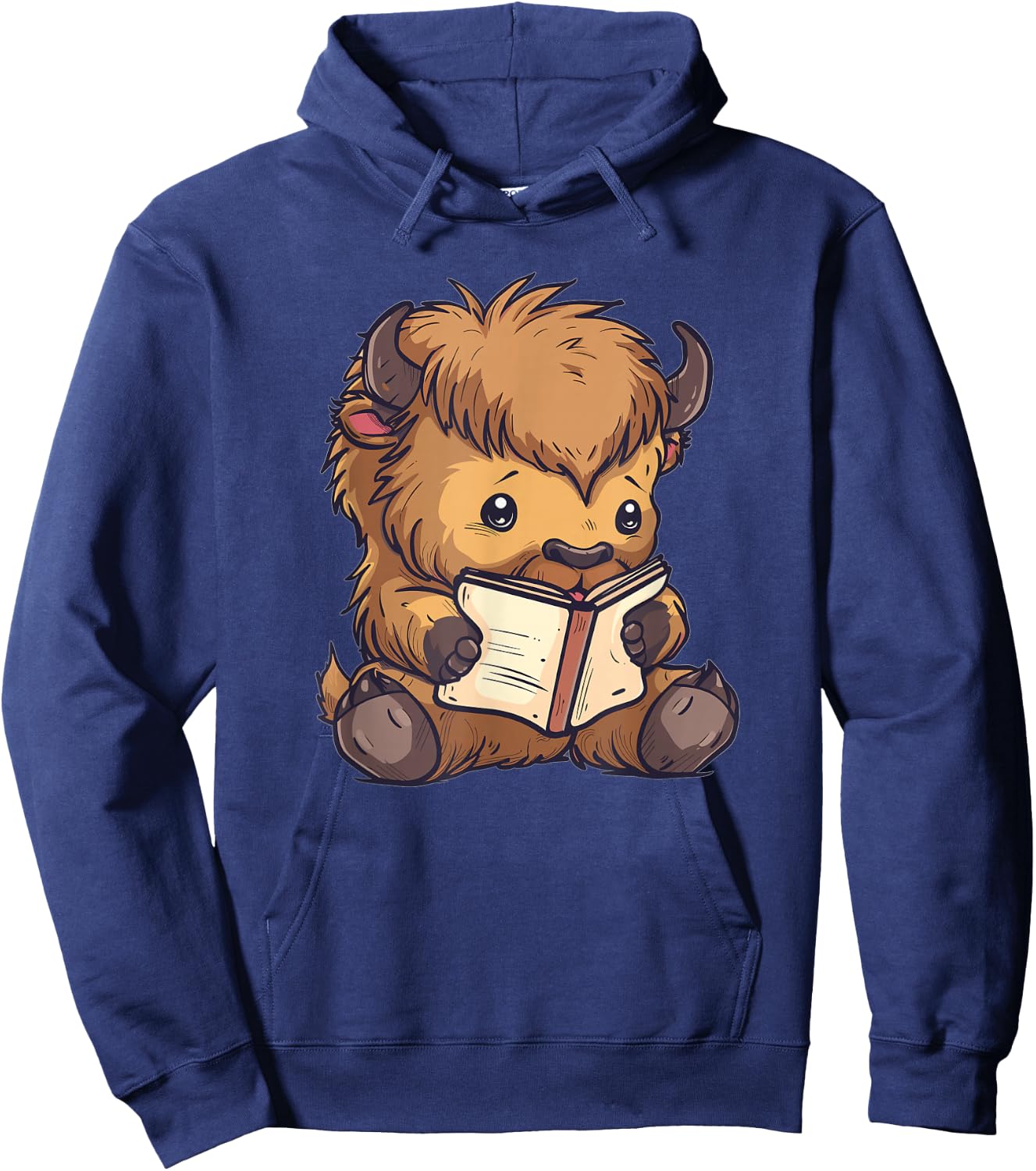 Cute Bison With Book I Kids Bison Hoodie - Hoodie | Navy