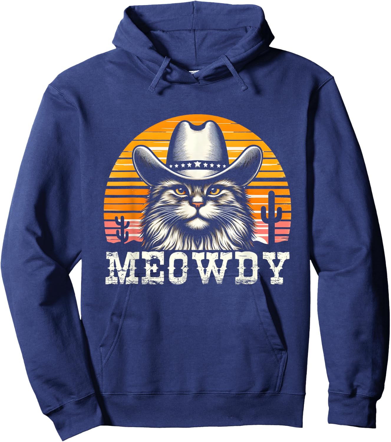 Meowdy Country Music Vintage Cat Cowboy Hat Western Hoodie - Hoodie | Navy