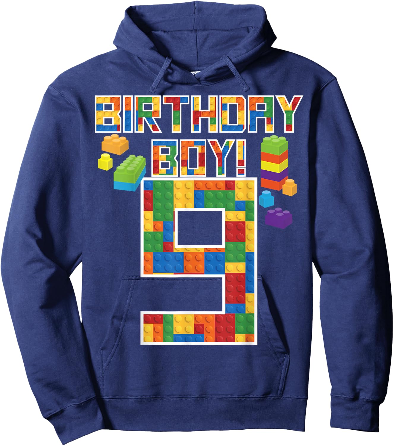 Cute 9th Birthday Gift 9 Years Old Block Building Boys Kids Hoodie - Hoodie | Navy