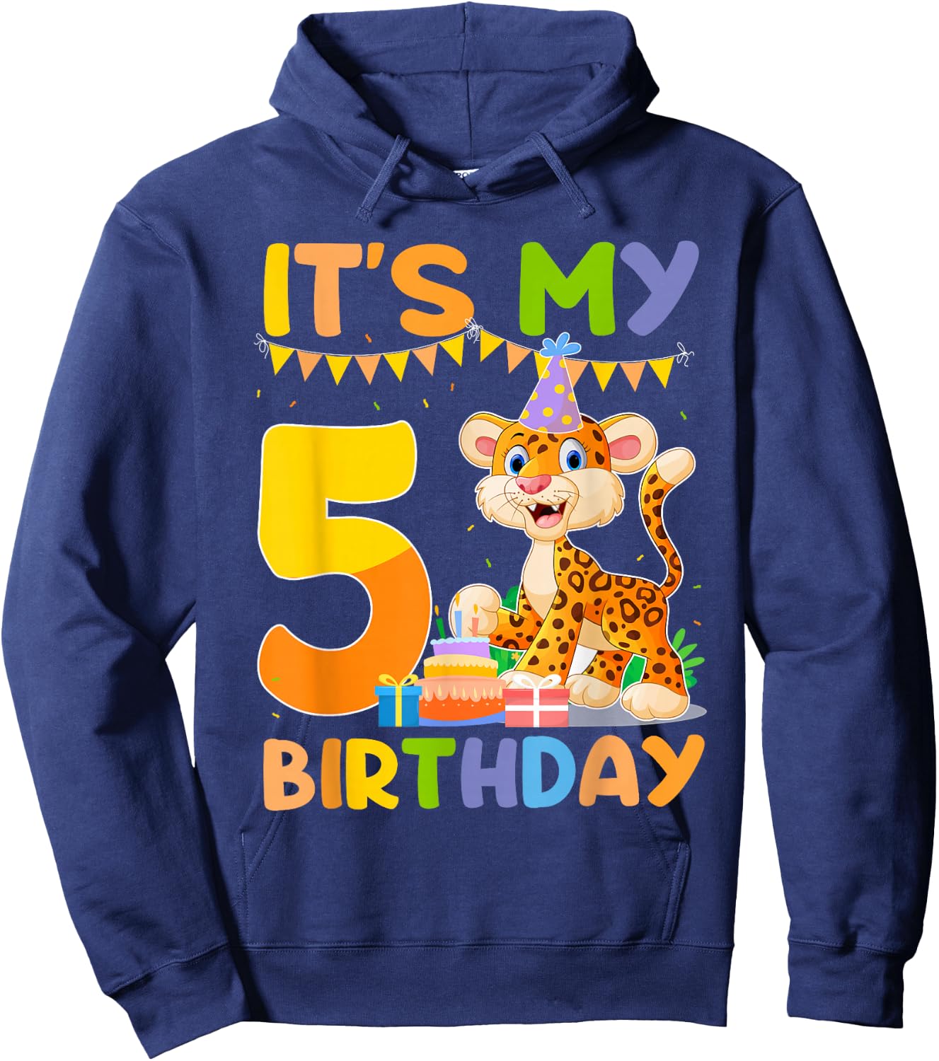 It's My 5th Birthday Leopard Cheetah 5 Year Old Birthday Par Hoodie - Hoodie | Navy