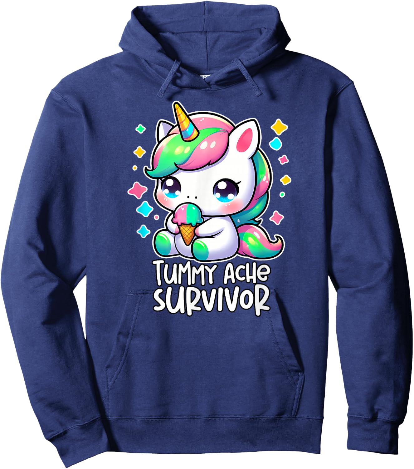 Tummy Ache Survivor Cute Unicorn My Tummy Hurts Meme Kids Hoodie - Hoodie | Navy