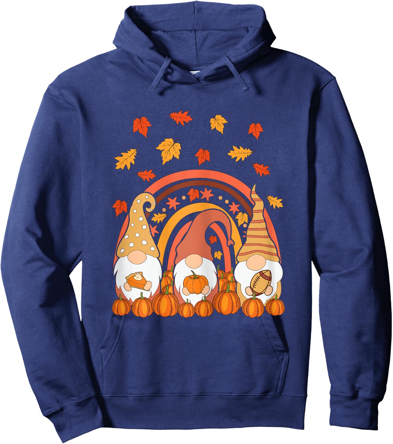 Thanksgiving Colorful Rainbow Pumpkin Fall Leaf Gnomes Hoodie - Hoodie | Navy