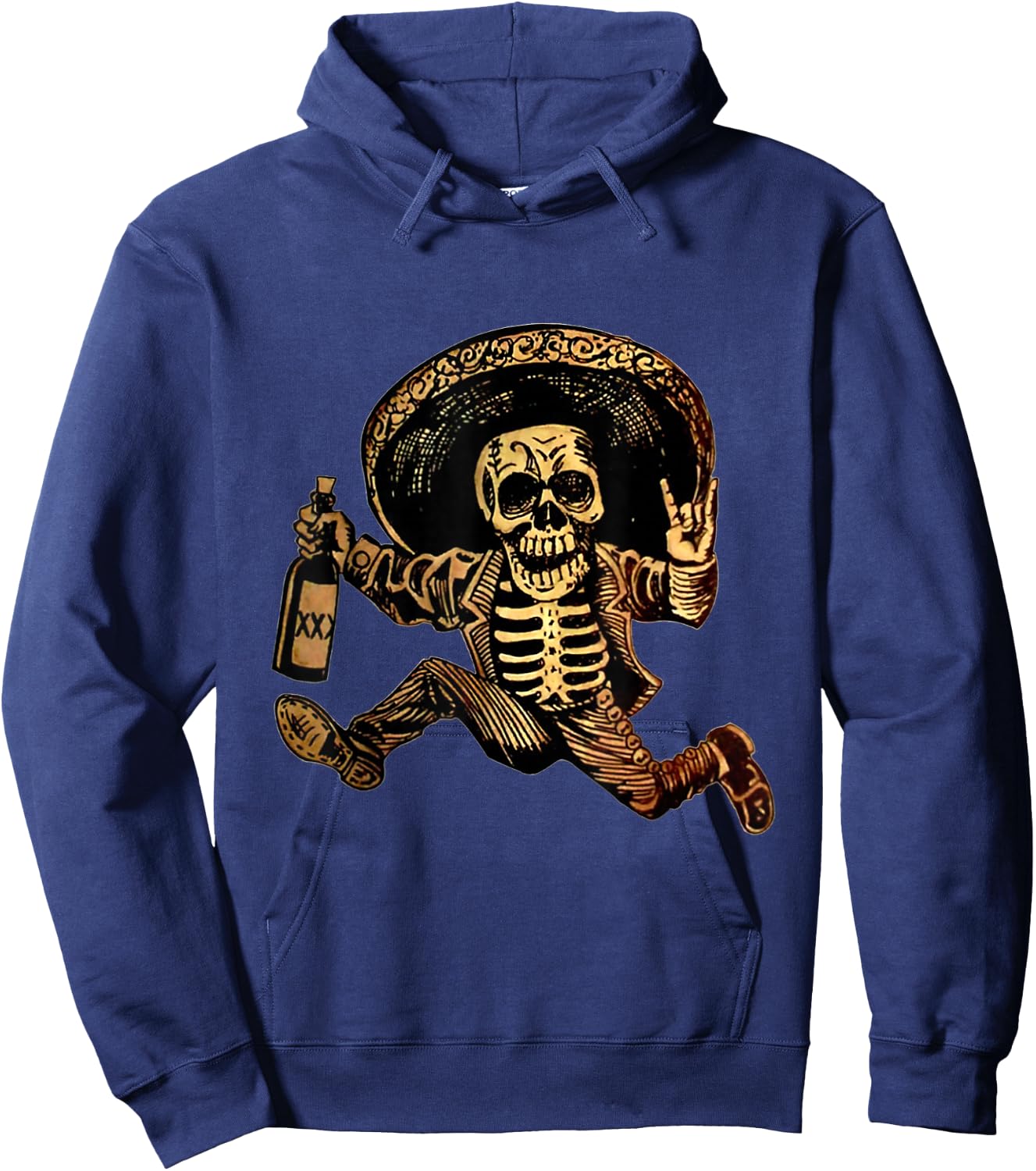 Rock And Roll Hand Skull Drinking Wine Funny Halloween Hoodie - Hoodie | Navy