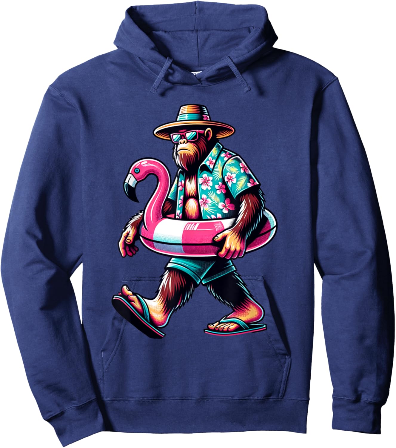 Bigfoot Pink Flamingo Aloha Pool Party Hawaiian Party Hoodie - Hoodie | Navy