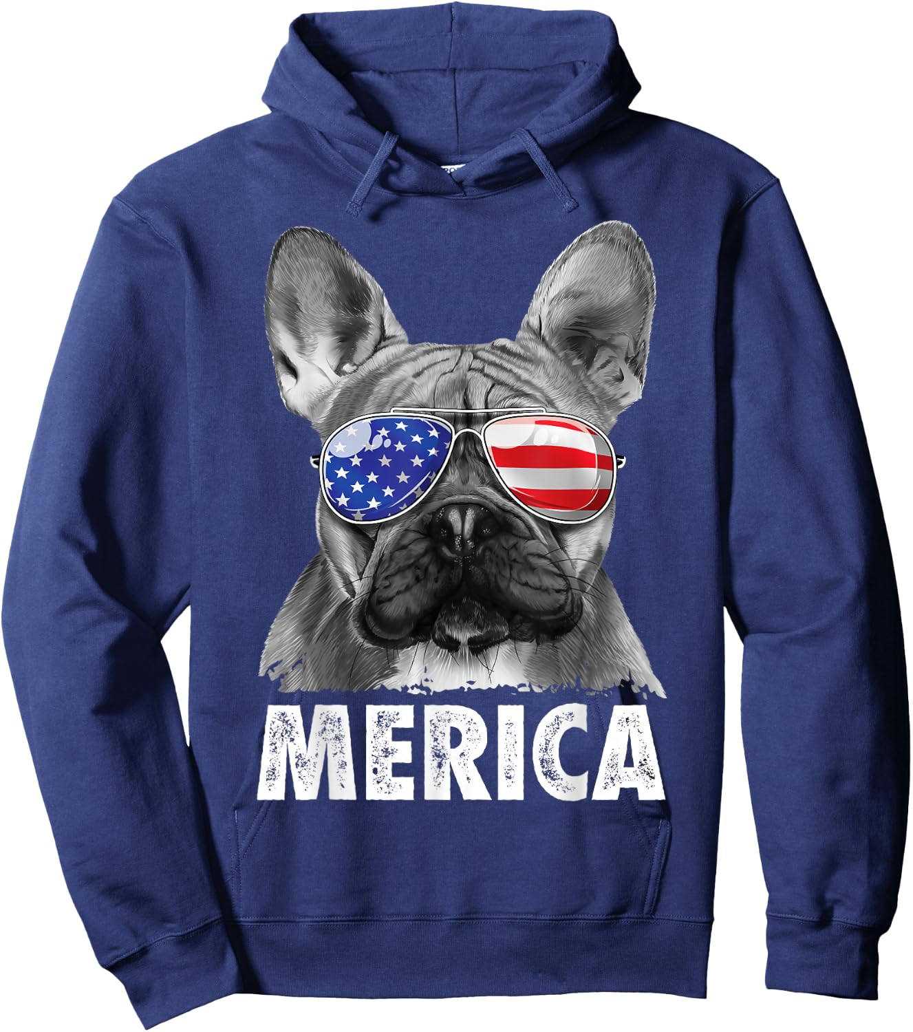 French Bulldog 4th of July Merica American Flag Sunglasses Hoodie - Hoodie | Navy