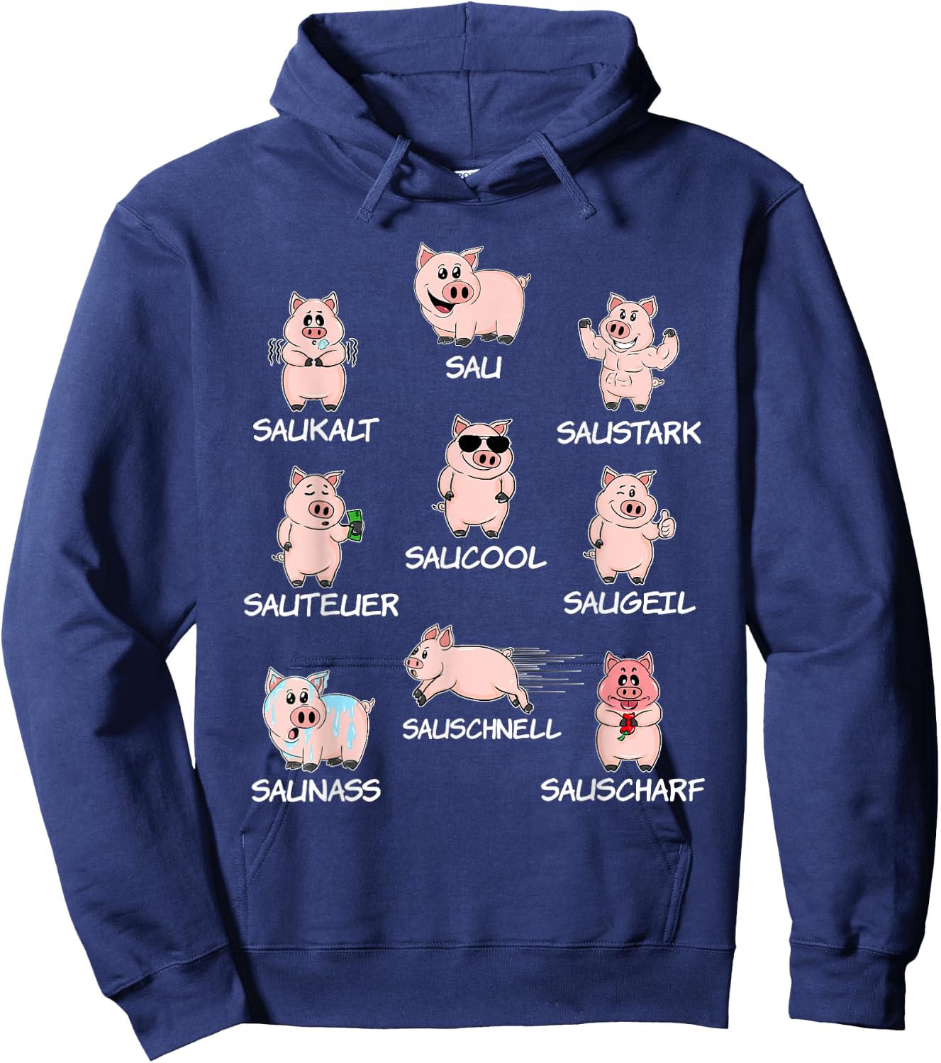 Saustark Funny Pigs Sau Saukalt Saustark Word Game Funny , black Hoodie - Hoodie | Navy