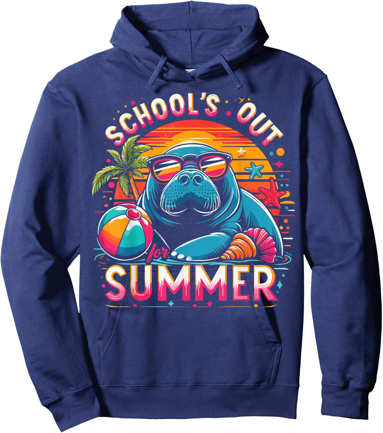 Retro Schools Out For Summer Teacher Girls Boys Kids Manatee Hoodie - Hoodie | Navy