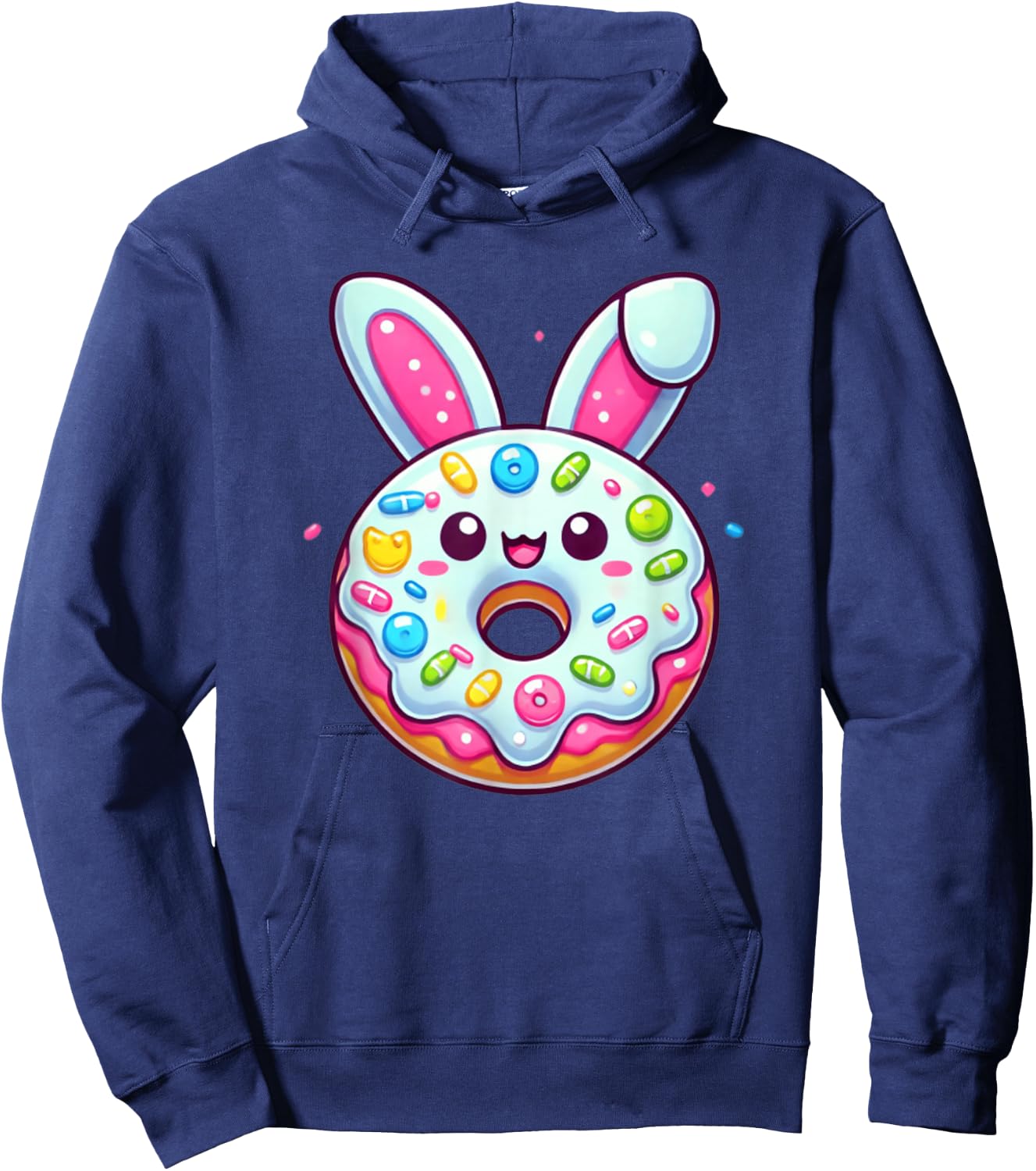 Funny Donut Easter Shirt with Bunny Ears for Boys Girls Kids Hoodie - Hoodie | Navy