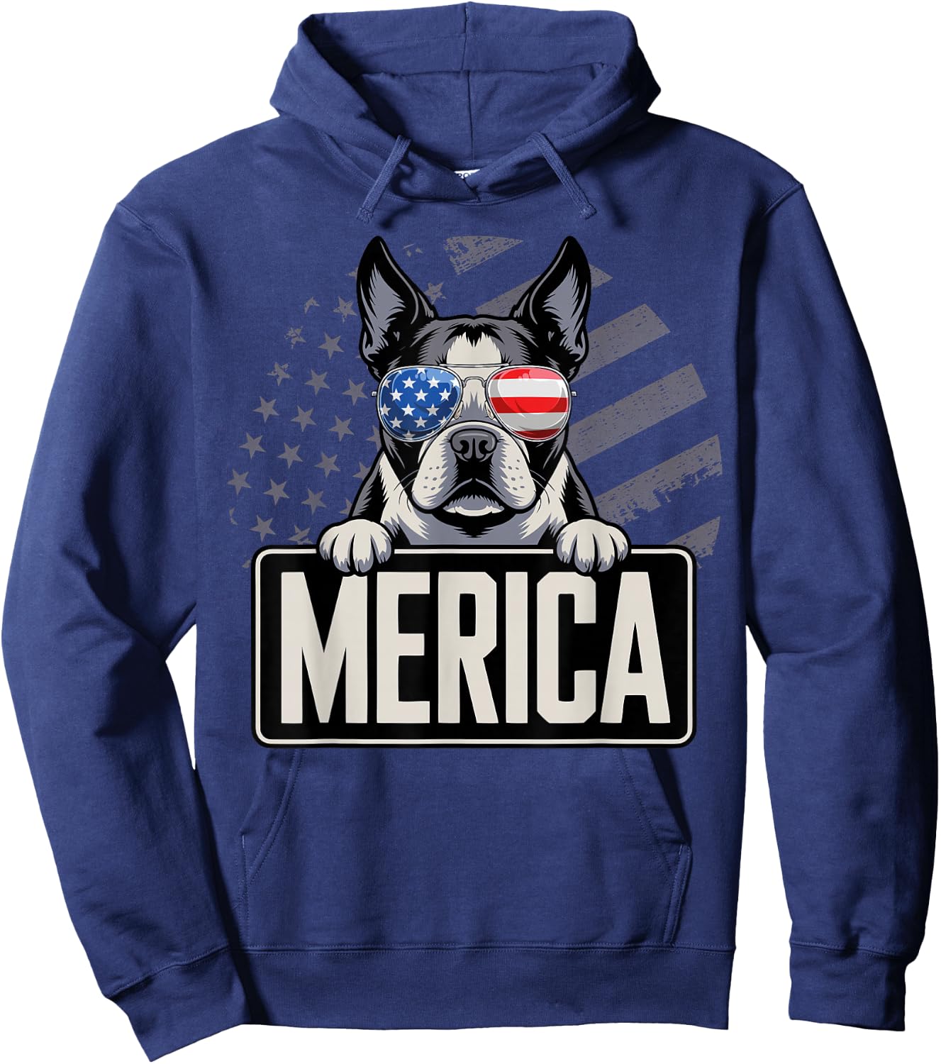 Boston Terrier Merica USA Flag Hoodie - Hoodie | Navy