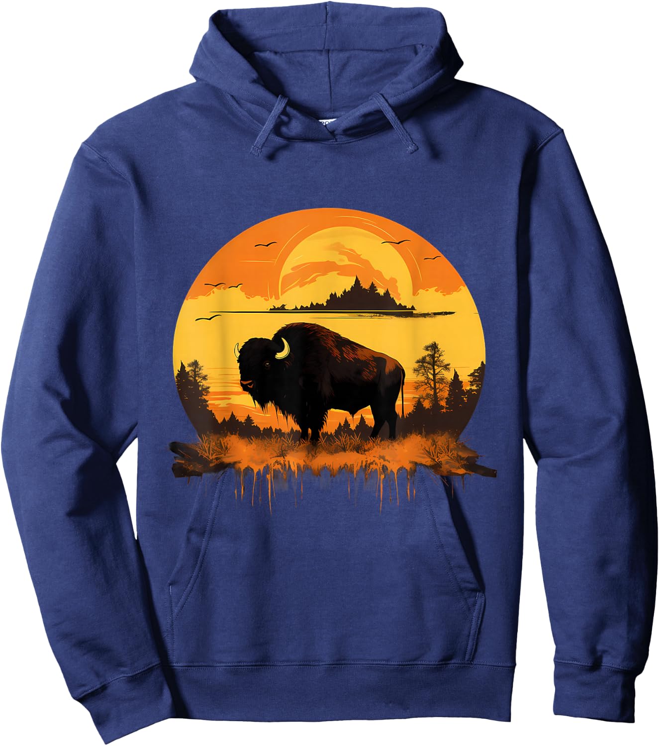 Buffalo Nature Sunset Bison Colorful Savanna Animal Art Hoodie - Hoodie | Navy