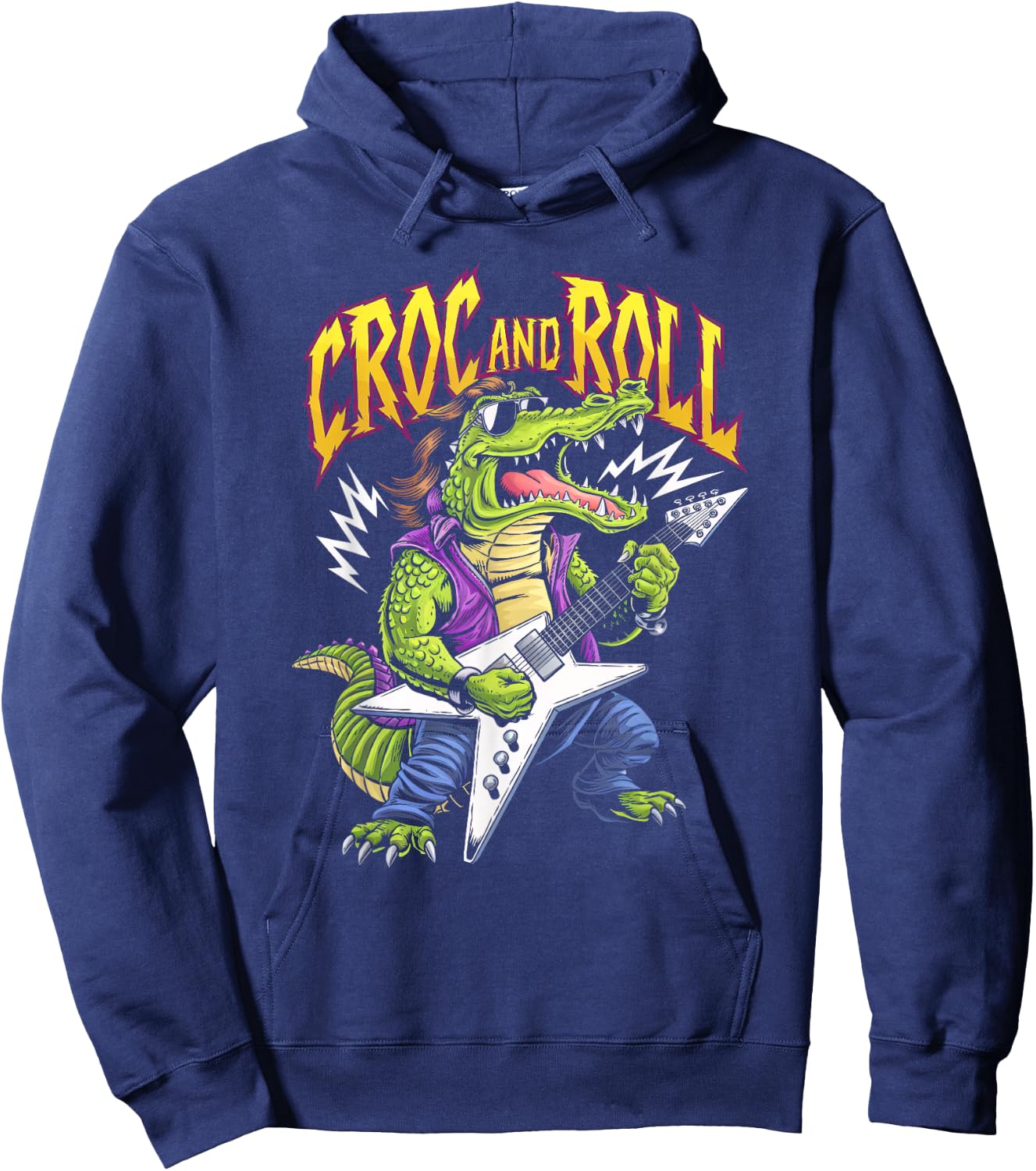 Croc And Roll Funny Crocodile Electric Guitar Rock Boys Men Hoodie - Hoodie | Navy