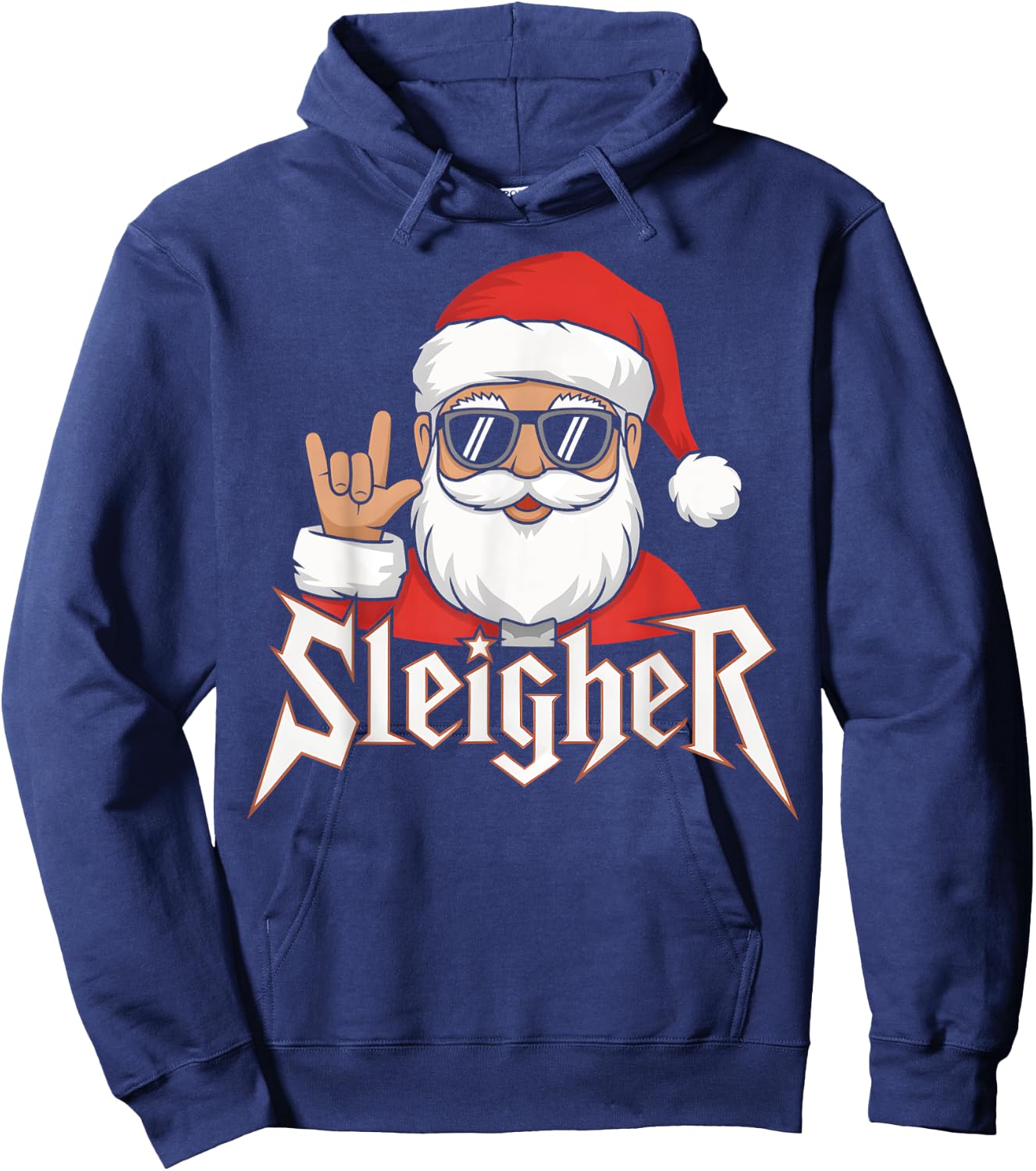 Sleigher Santa Claus Funny Rock Music Santa Claus Christmas Hoodie - Hoodie | Navy