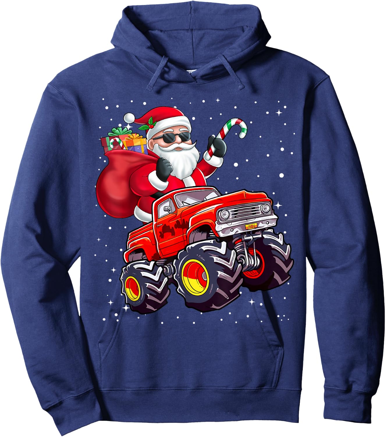 Santa Claus Riding A Monster Truck Christmas Boy Girl Kids Hoodie - Hoodie | Navy