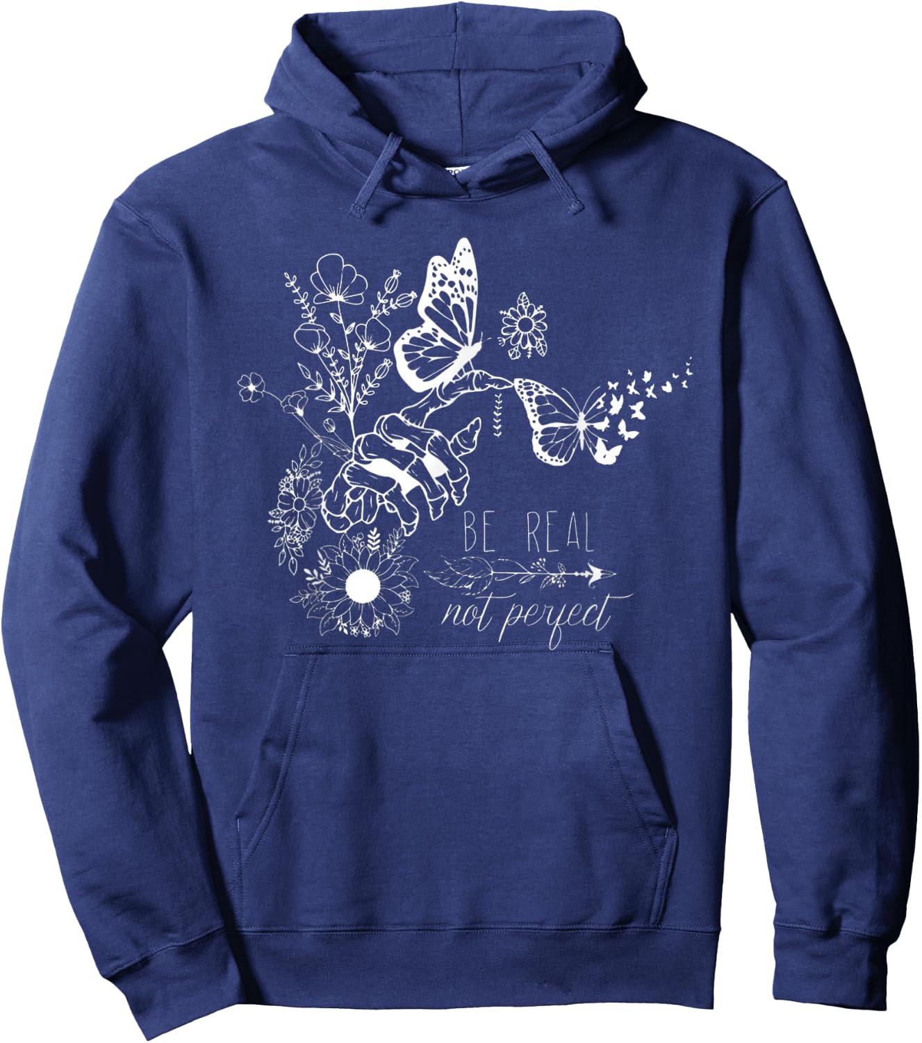 Sei echt, nicht perfekt — mit authentischen Schmetterlingen und Blumen Hoodie - Hoodie | Navy
