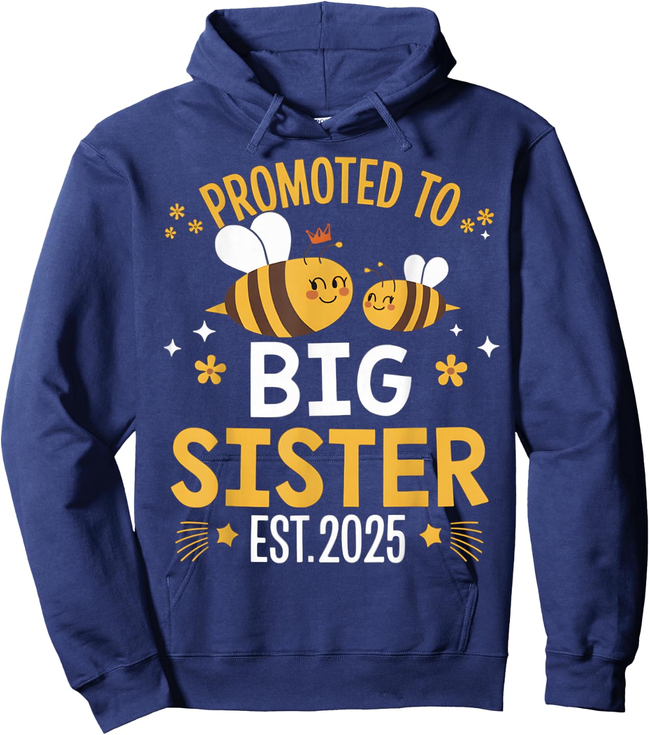 Promoted to Big Sister 2025 Cute Bee Sibling Reveal Girls Hoodie - Hoodie | Navy