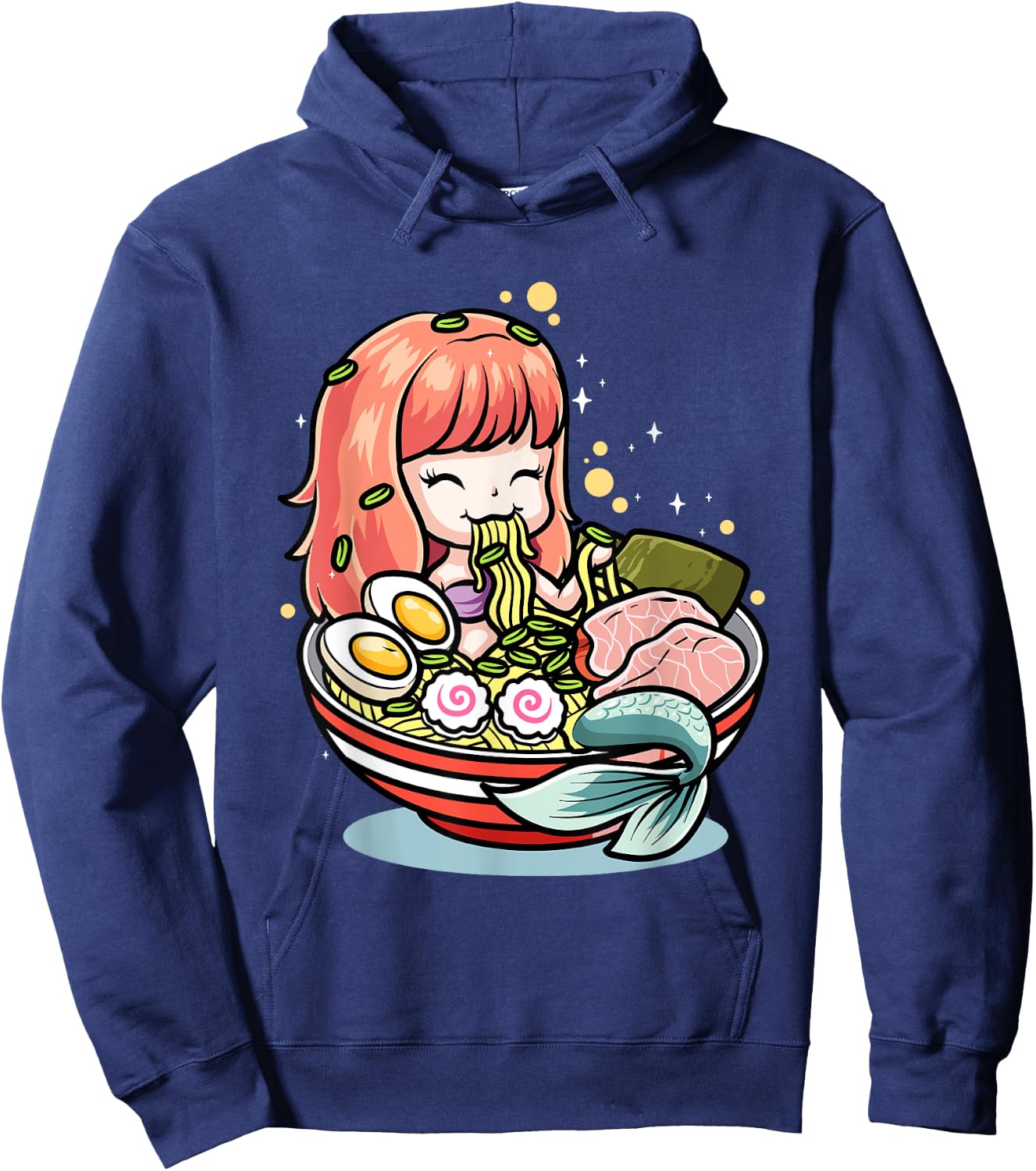 Cute Mermaid Eating Ramen Kawaii Noodle Bowl Hoodie - Hoodie | Navy