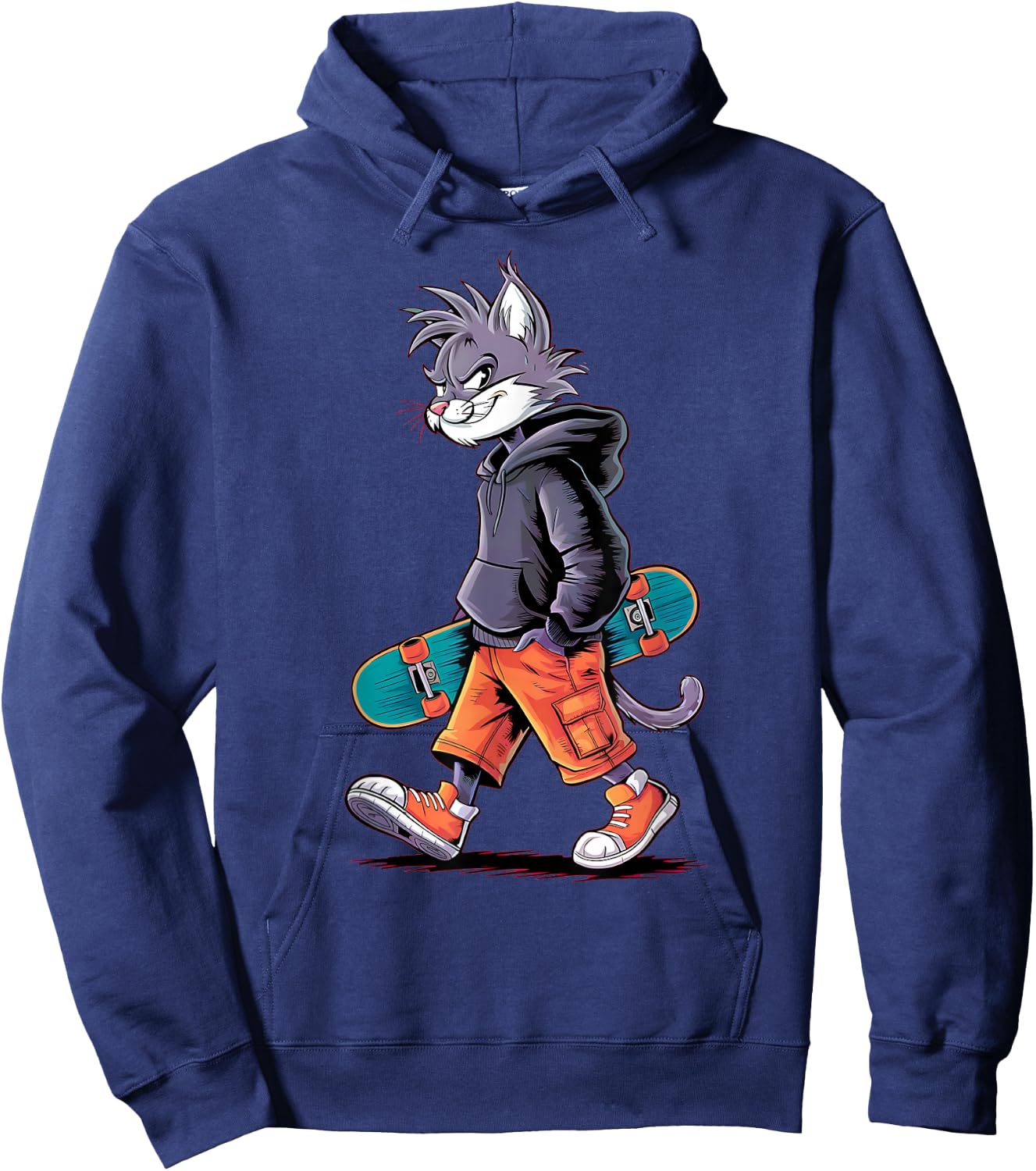 Boys Men Skatepark Cool Skater Cat Rizzler Skateboard Hoodie - Hoodie | Navy