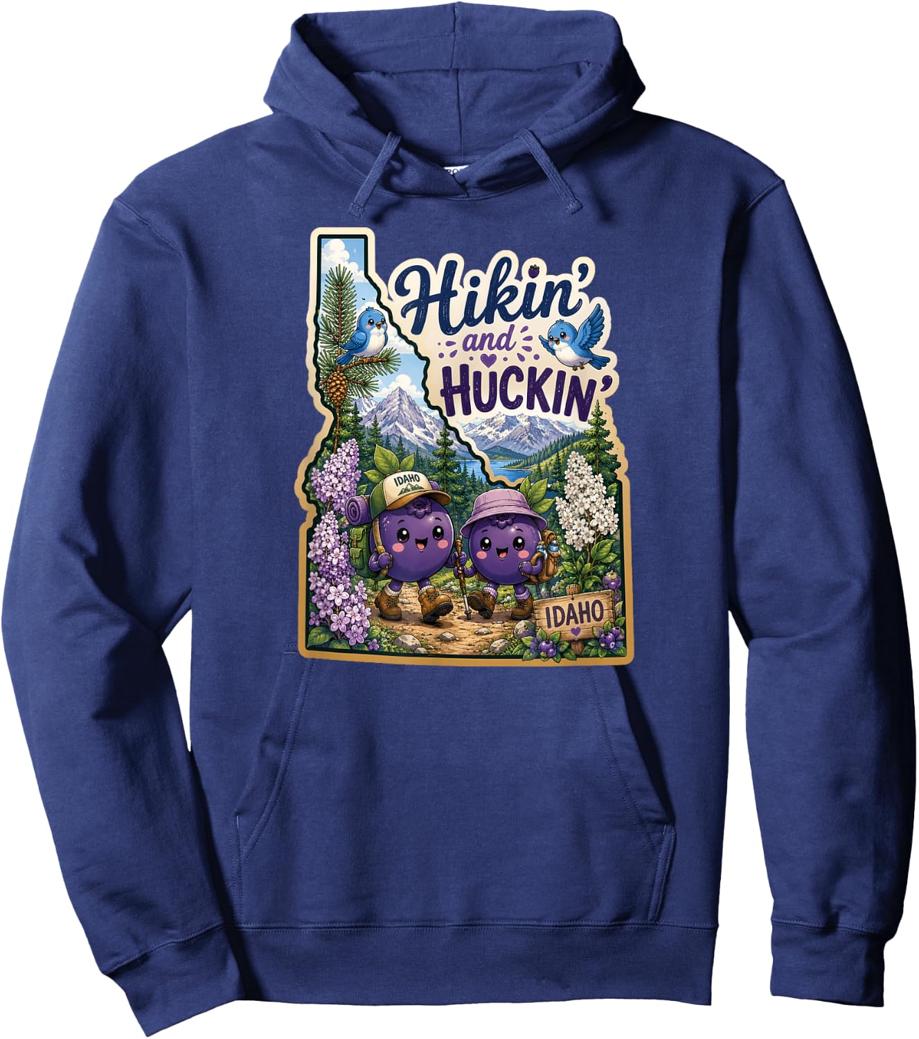 Idaho Hikin' and Huckin' Kawaii Huckleberry Adventure Design Hoodie - Hoodie | Navy