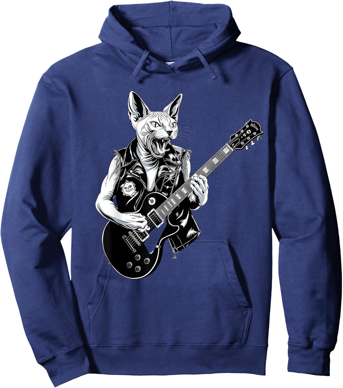 Rock Cat Playing Guitar Retro Sphynx Cat Guitarist Musicians Hoodie - Hoodie | Navy