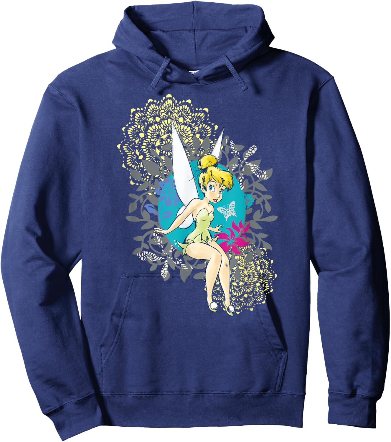 Tinkerbell Floral Pattern , Black, S Hoodie - Hoodie | Navy