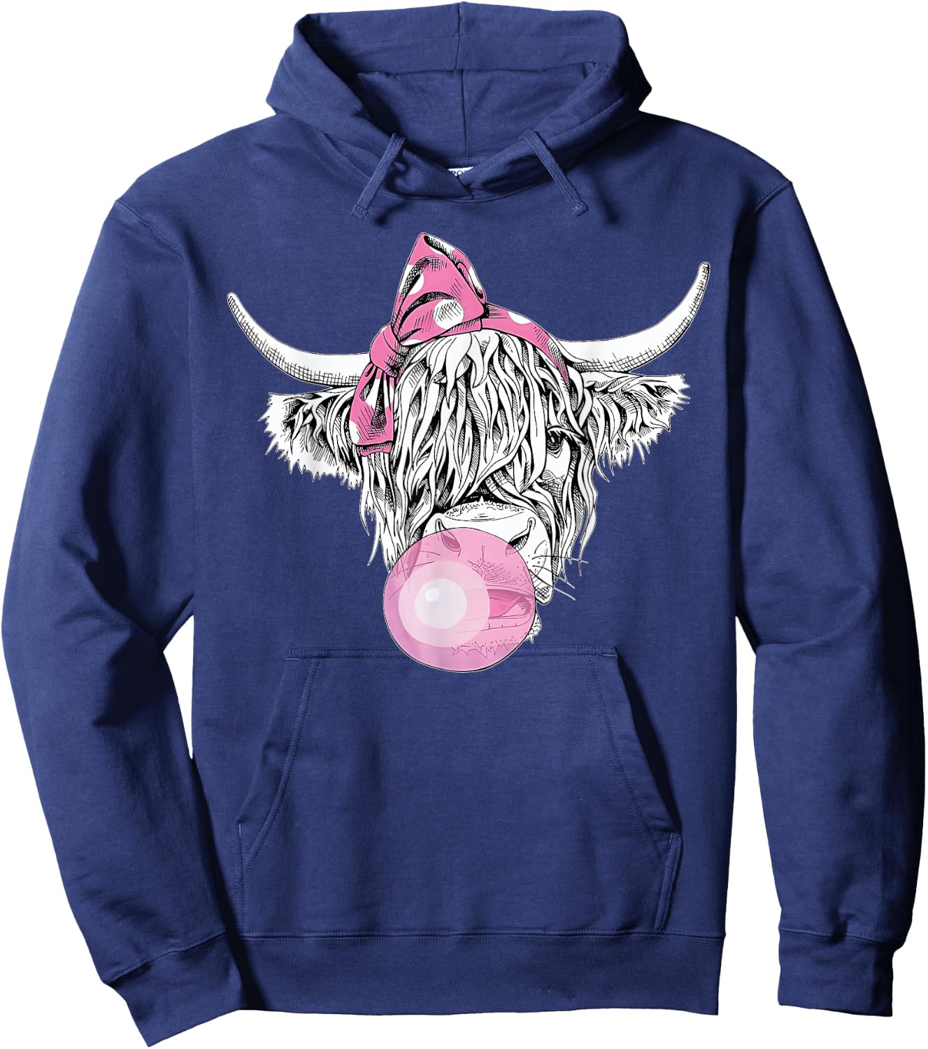 Bubble Gum Highland Cow Women Girls Heifer Farm Cow Lover Hoodie - Hoodie | Navy