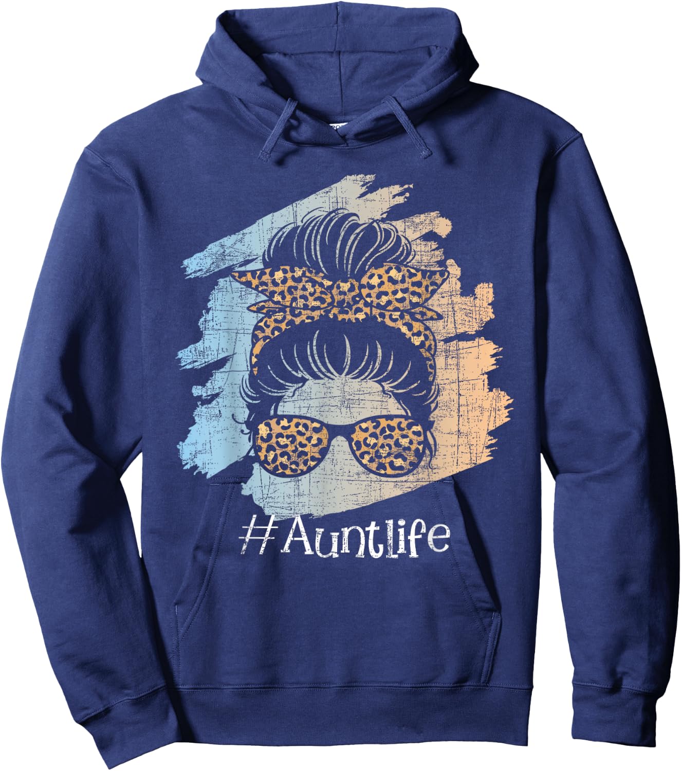 Aunt Life - Leopard Auntie Aunty Messy Hair Bun Niece Nephew Hoodie - Hoodie | Navy