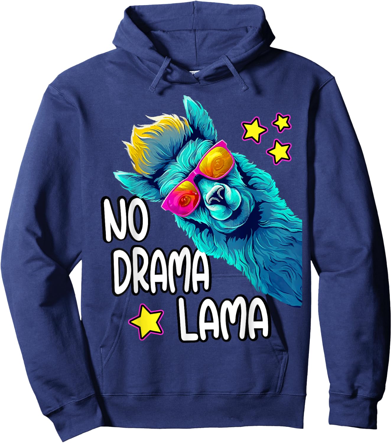 Lama No Drama with Sunglasses Cool Funny Saying Alpaca , black Hoodie - Hoodie | Navy