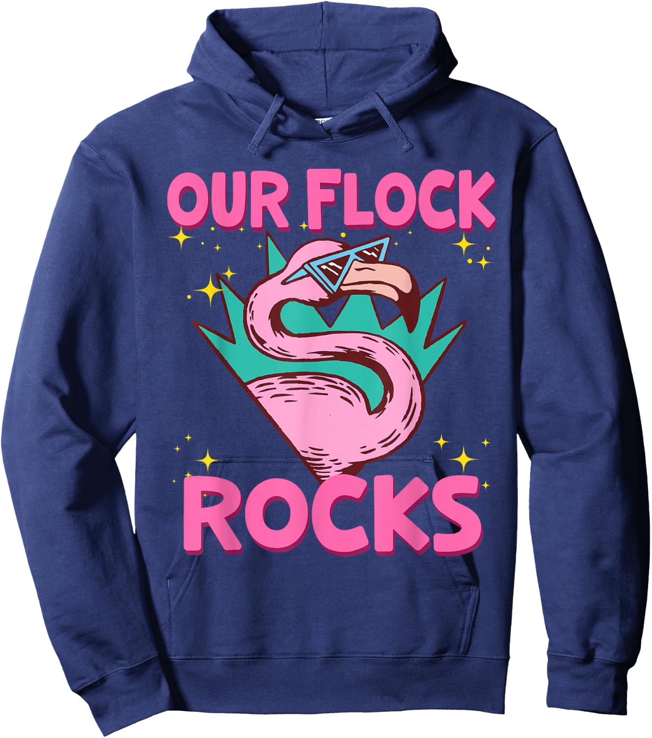 Our Flock Rocks Flamingo Matching Family Vacation Group Hoodie - Hoodie | Navy