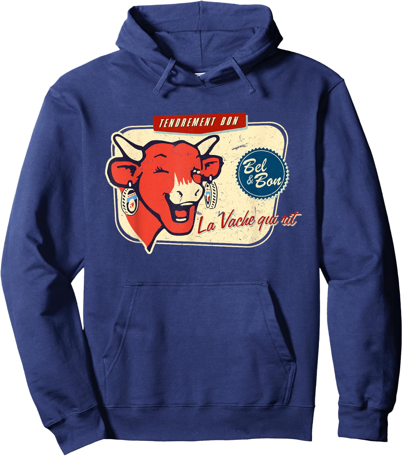 The Laughing Cow La Vache Qui Rit Retro Distressed Hoodie - Hoodie | Navy