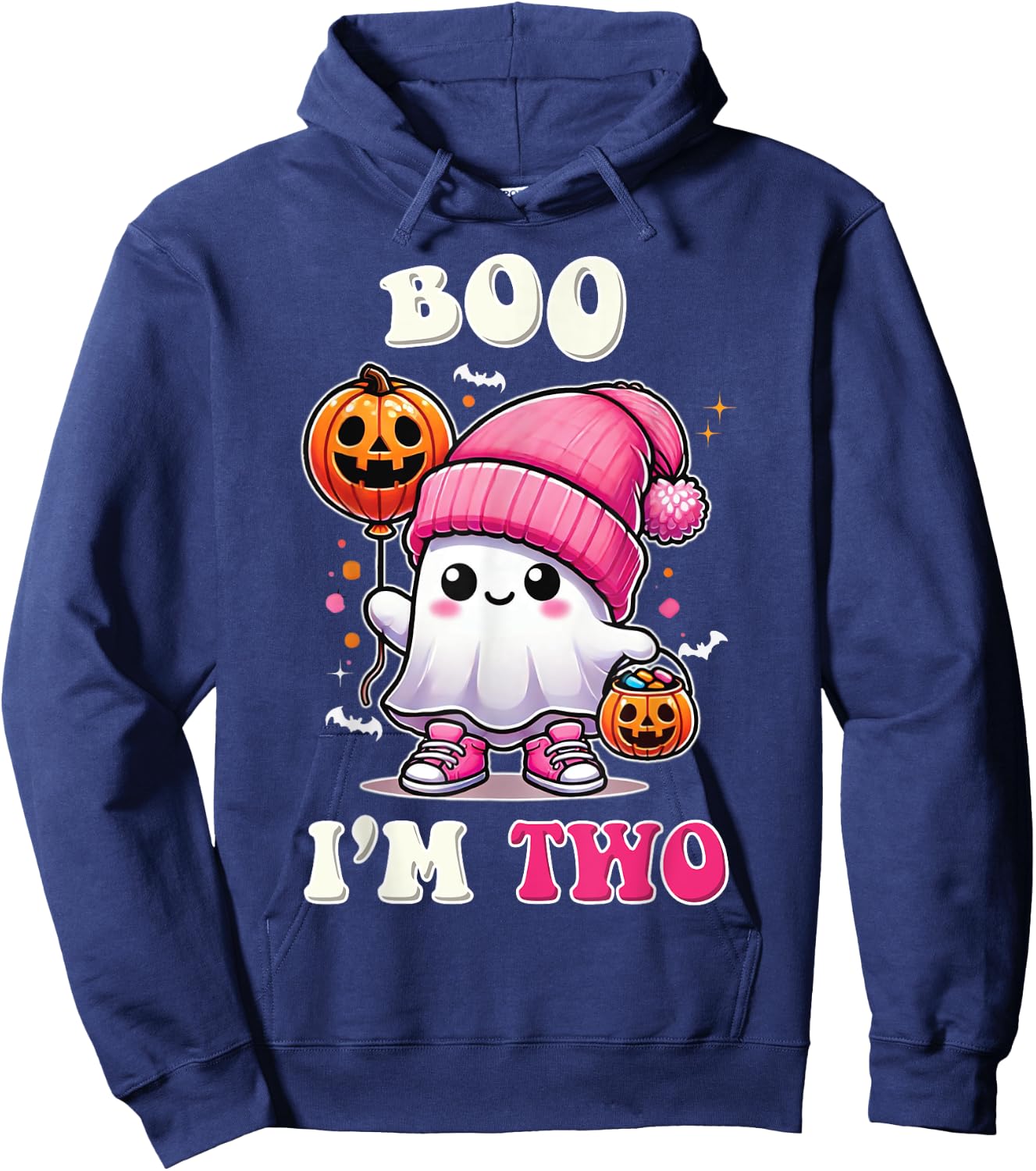 Boo I'm Two Ghost 2nd Birthday Halloween Pink Bow Girl Hoodie - Hoodie | Navy