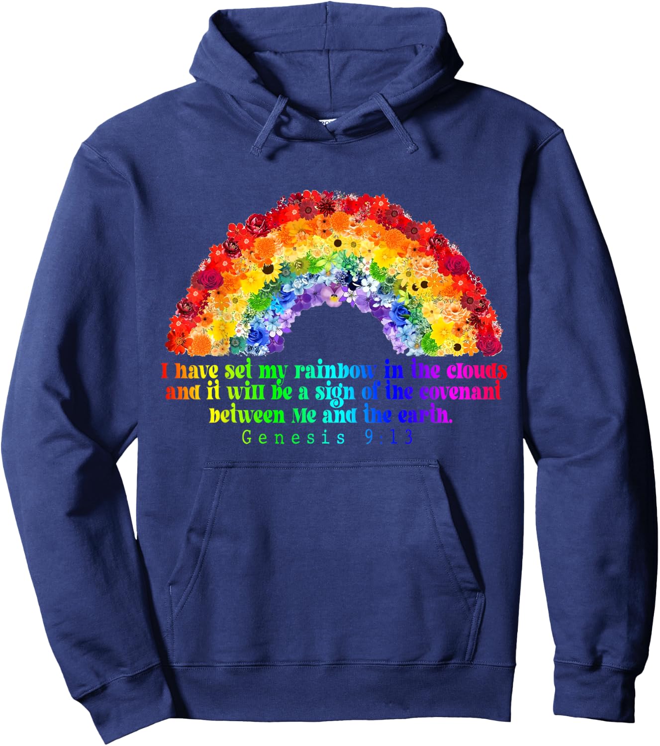 Genesis 9:13, Christian Rainbow God's Promise God’s Covenant Hoodie - Hoodie | Navy