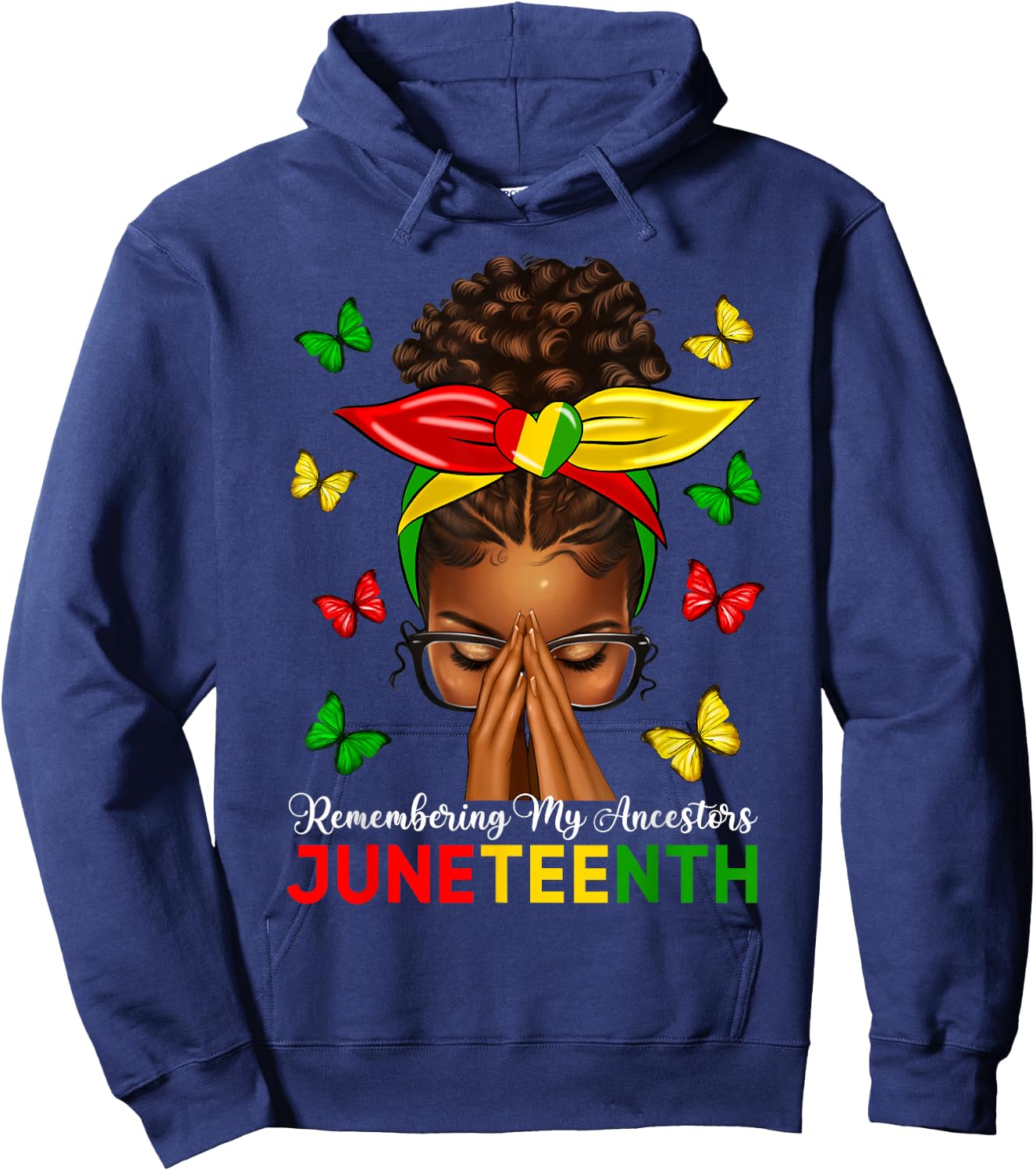 Black Women Afro Messy Bun Celebrate Juneteenth 1865 Hoodie - Hoodie | Navy