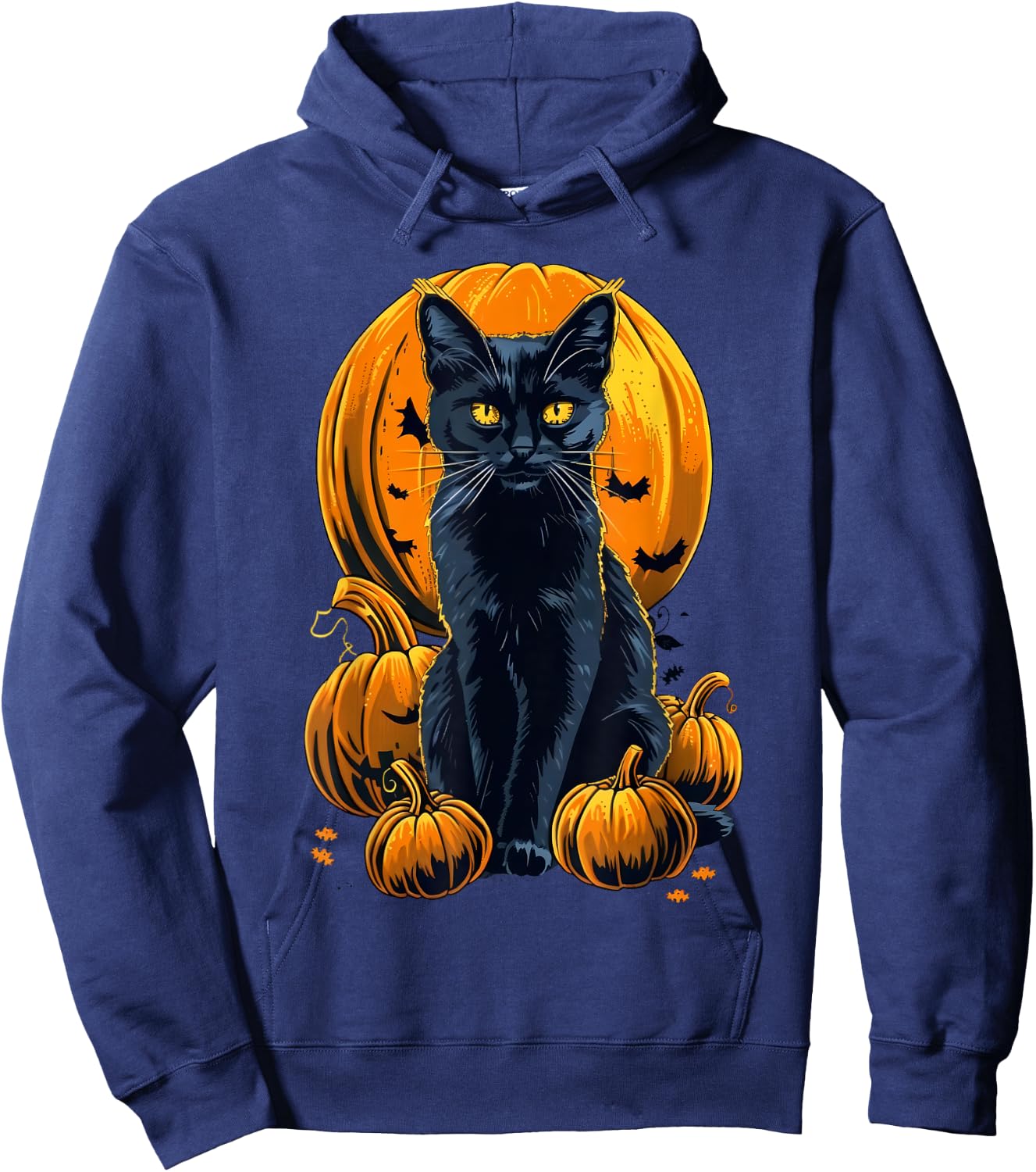 Retro Black Cat Halloween Pumpkin Costume Men Kids Hoodie - Hoodie | Navy