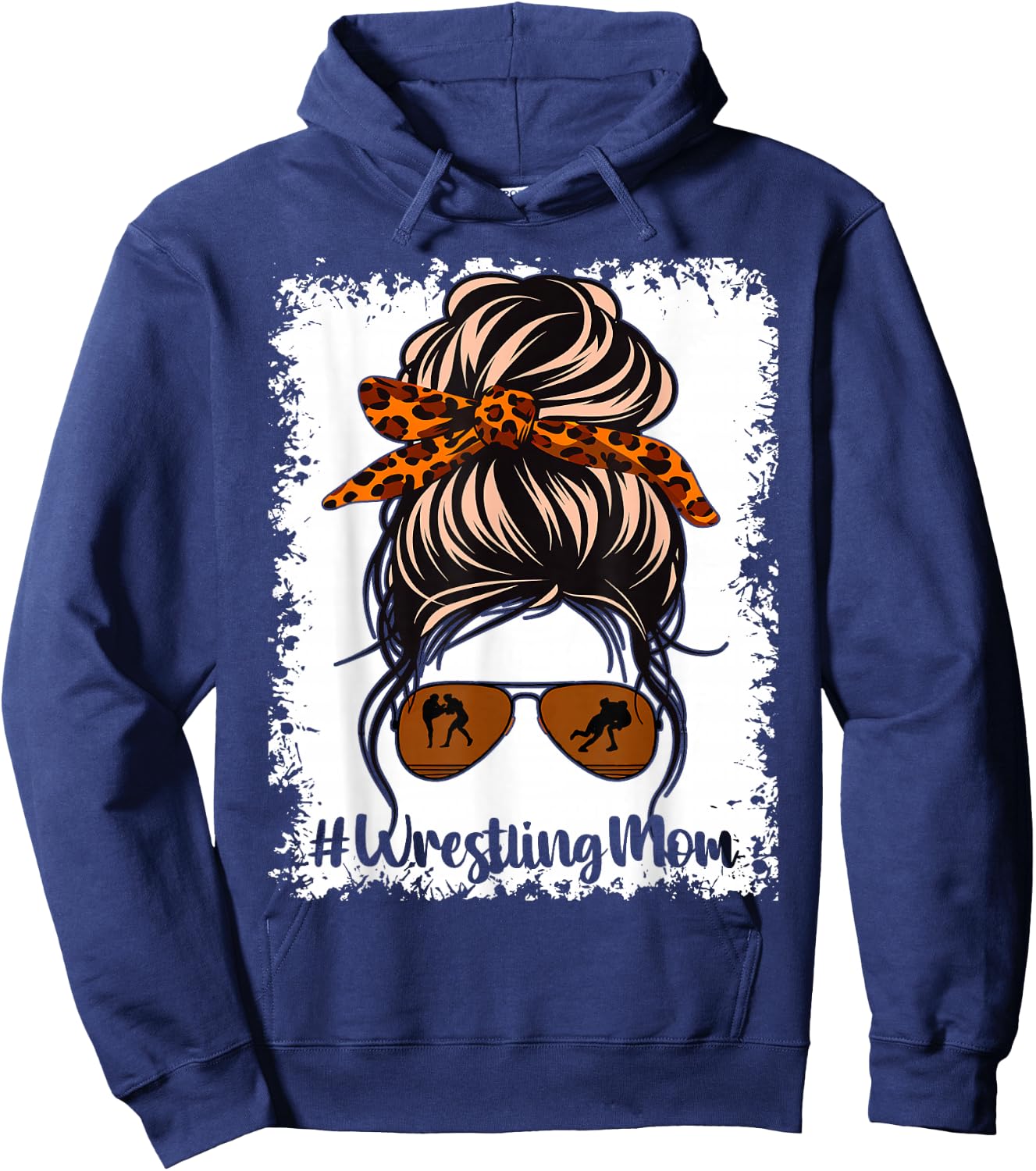 Bleached Life Wrestling Mom Leopard Messy Bun Glasses Hoodie - Hoodie | Navy