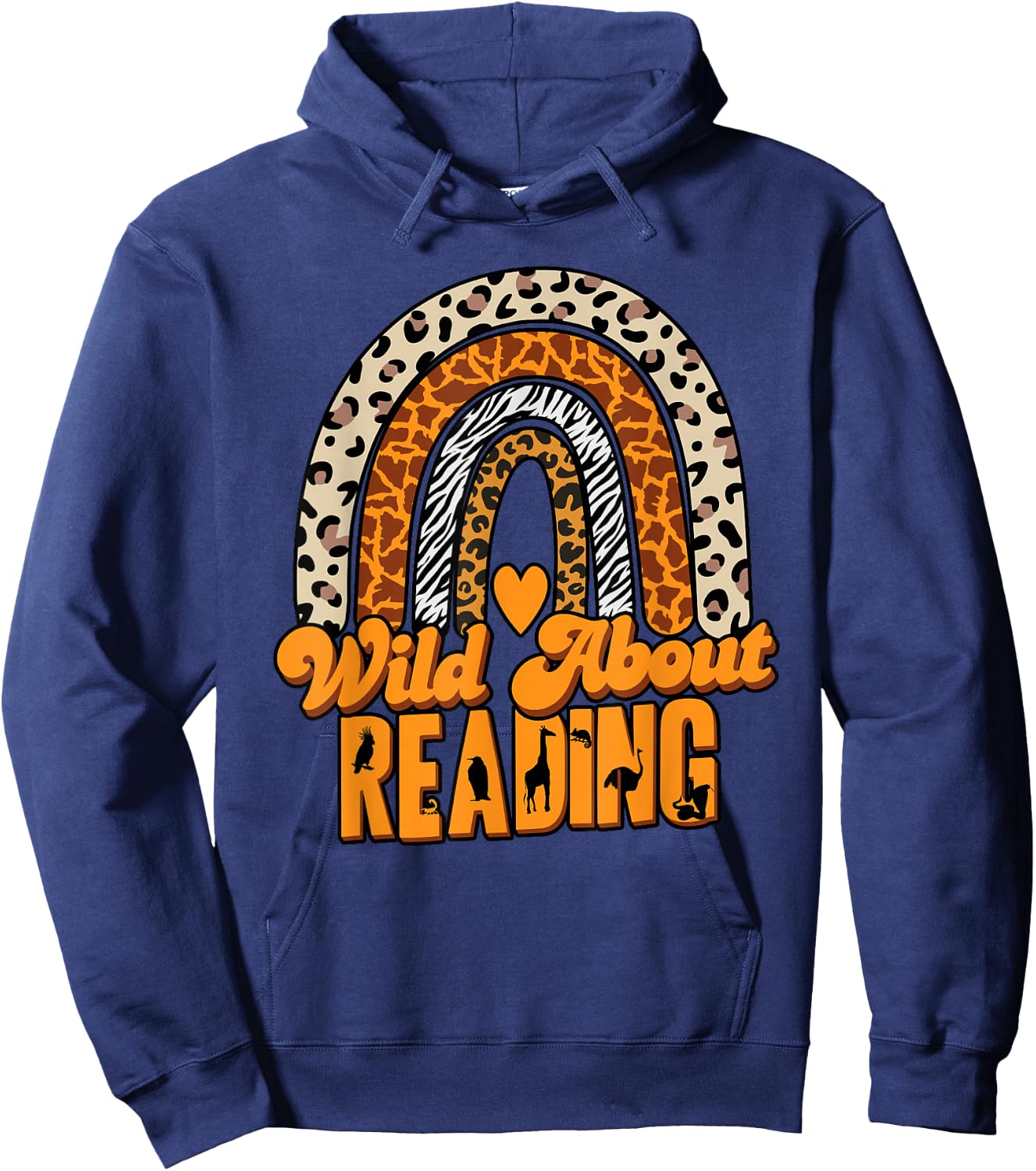 Wild About Reading Books Teacher Leopard Rainbow Hoodie - Hoodie | Navy
