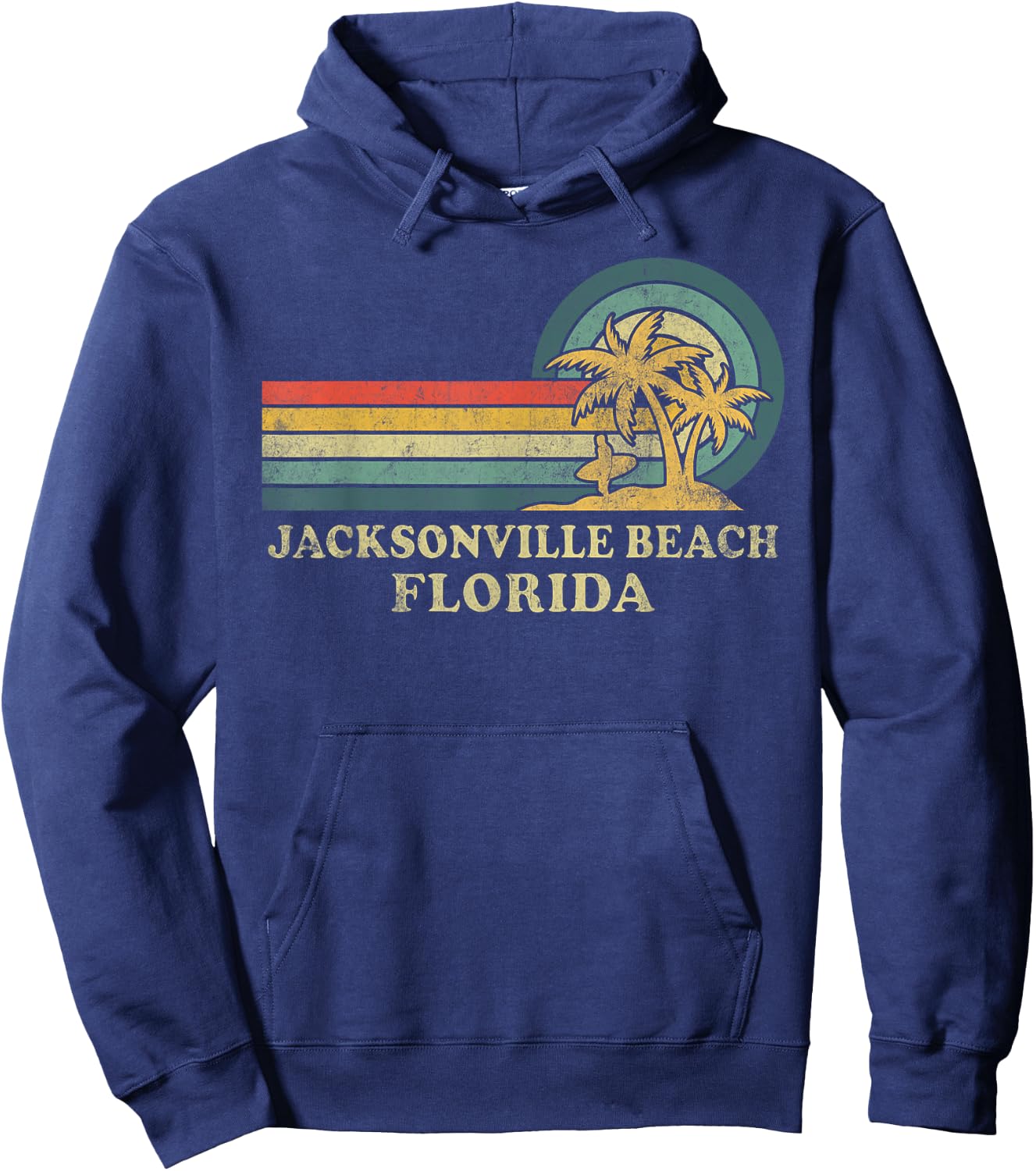 Jacksonville Beach Florida Family Vacation Vintage Palm Tree Hoodie - Hoodie | Navy