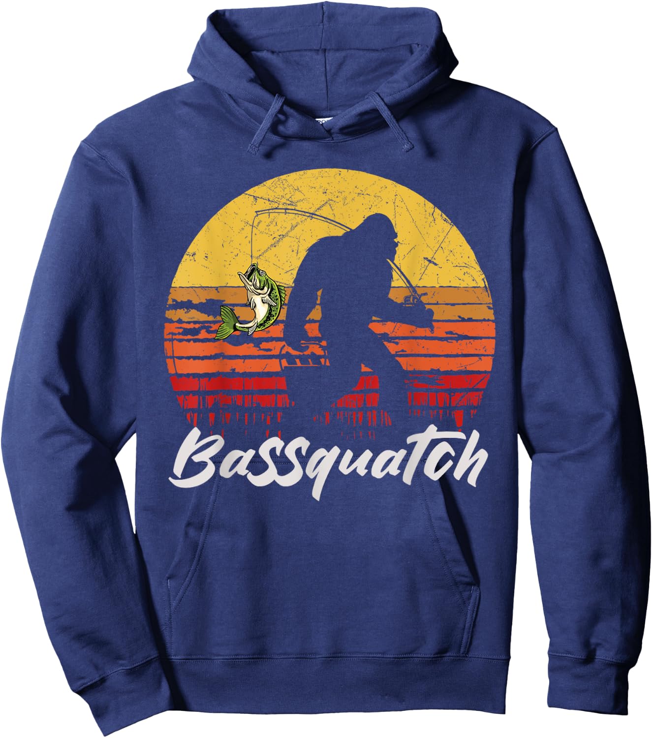 Man Outdoor Fishing Bassquatch Bigfoot Bass Fish Vintage Hoodie - Hoodie | Navy