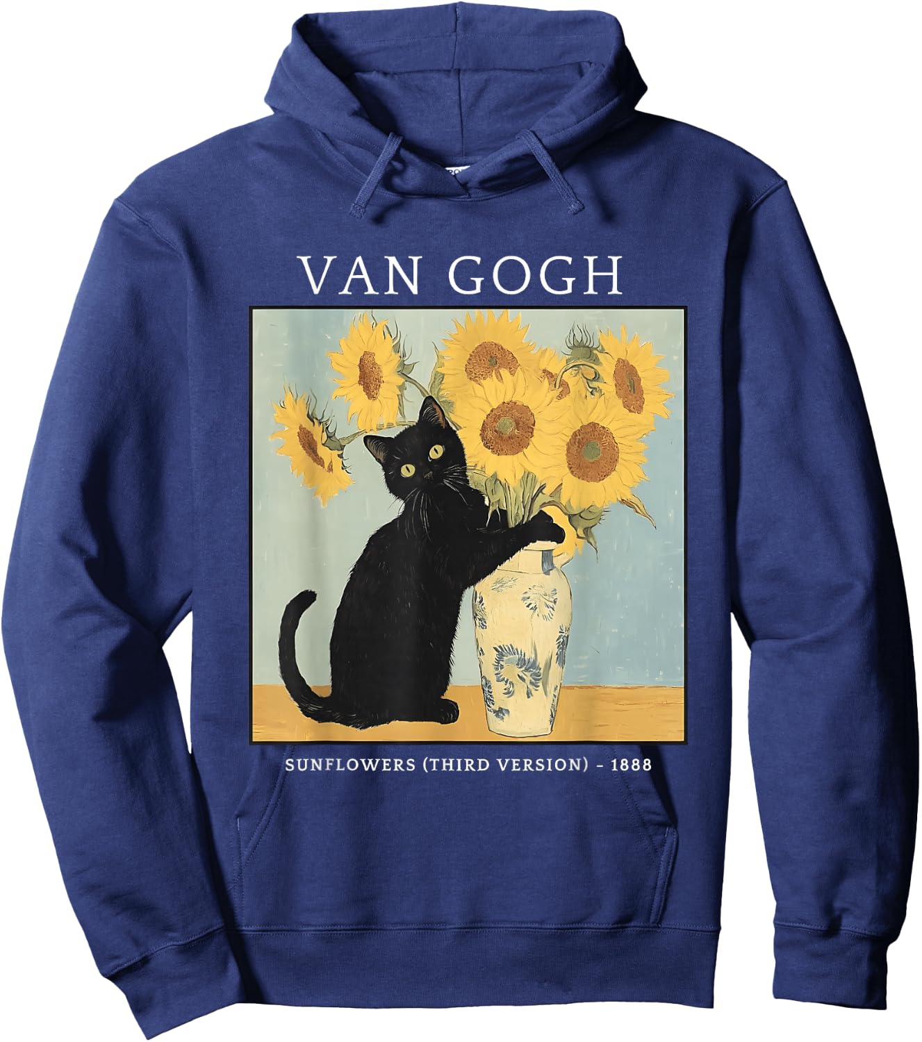 Van Gogh Sunflowers Cat Meme Van Gogh Art Graphic Funny Hoodie - Hoodie | Navy