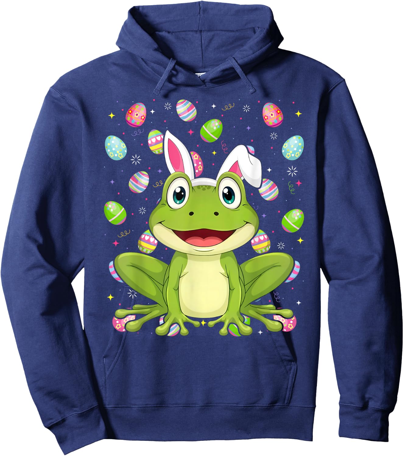 Frog Happy Easter Egg Hunt Bunny Ear Frog Easter Hoodie - Hoodie | Navy