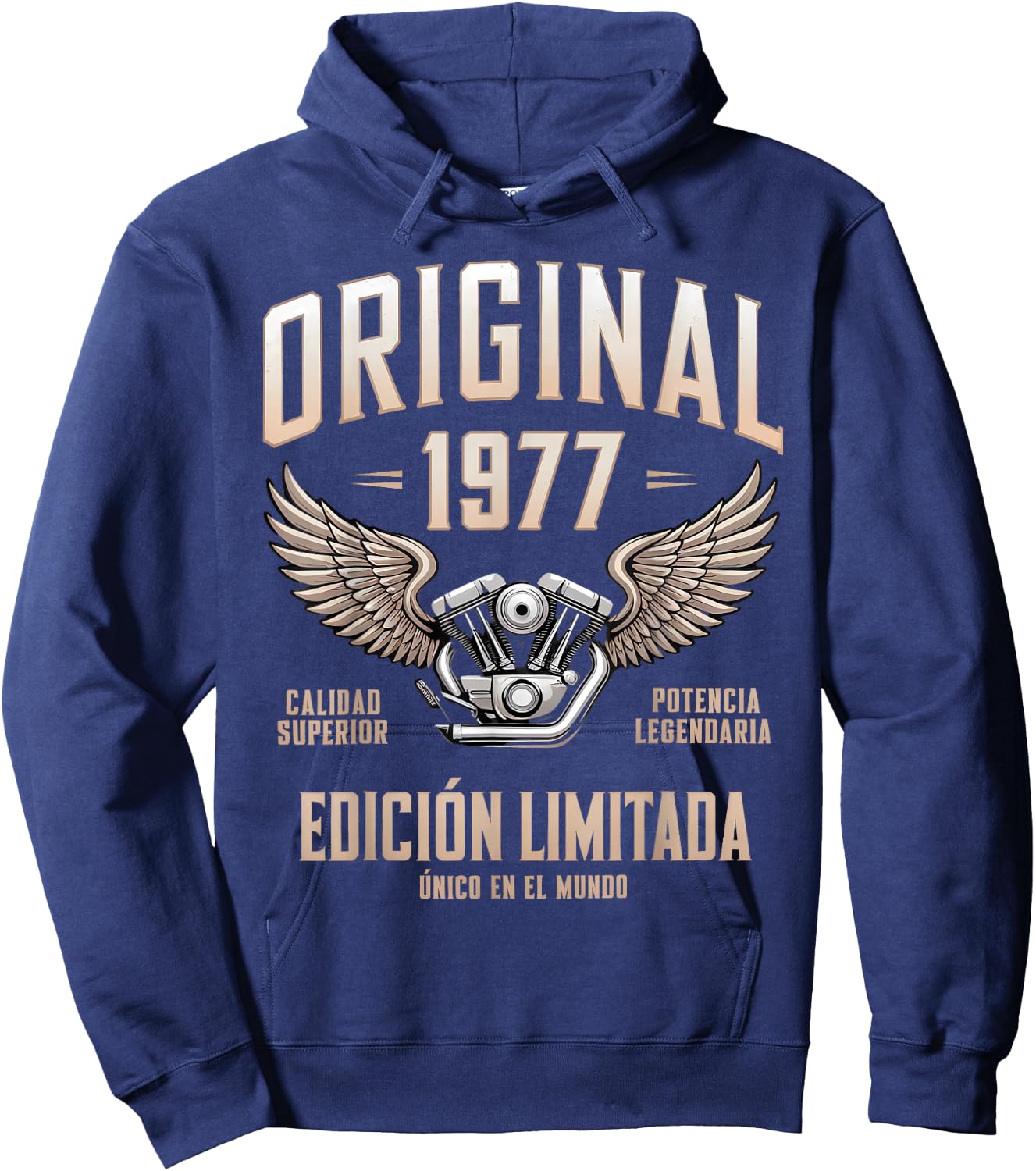 Original 1977 Spanish Birthday Motorcycle Cumpleaños Español Hoodie - Hoodie | Navy
