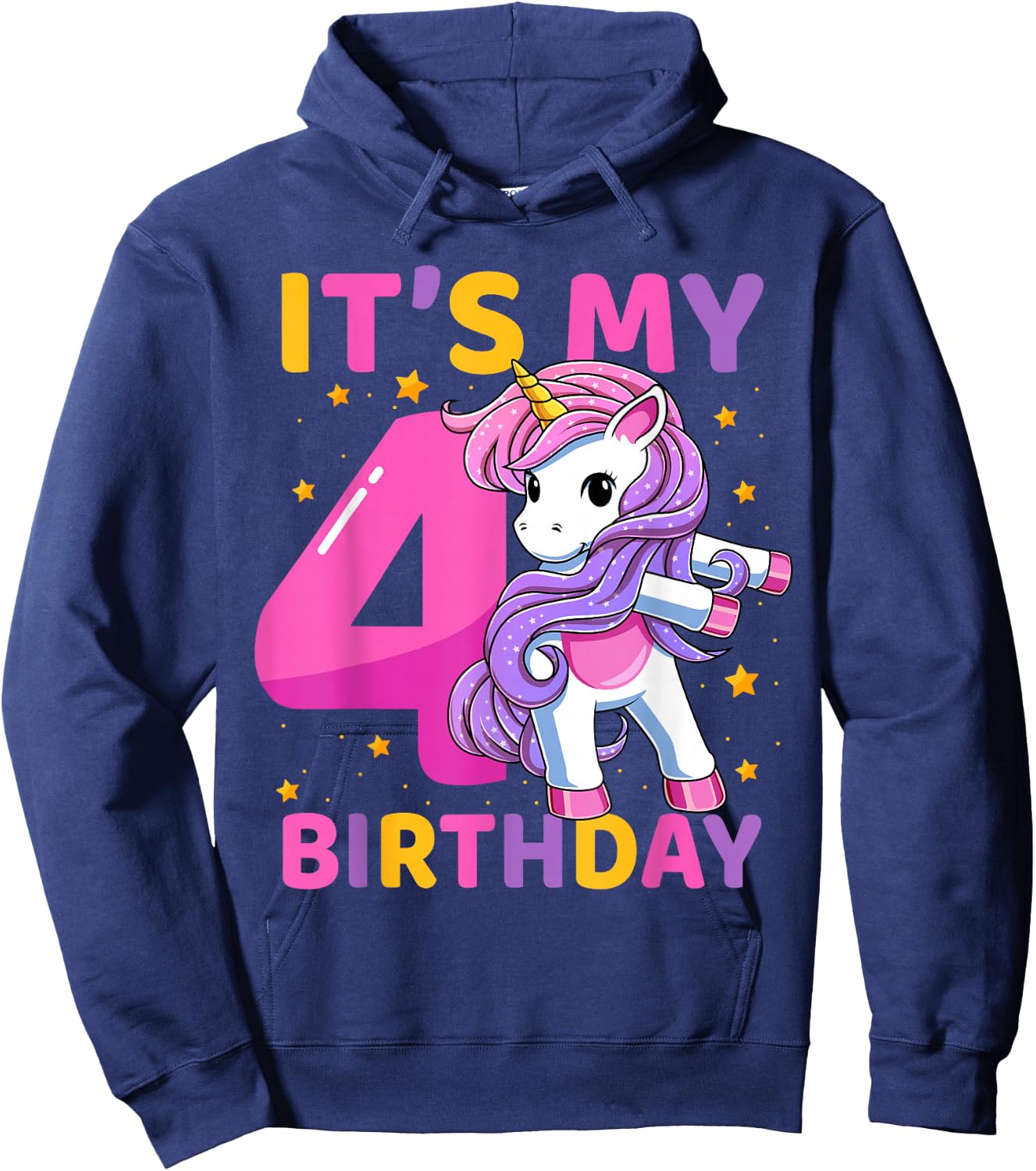 4 Years Old Unicorn Flossing 4th Birthday Party Girls Kids Hoodie - Hoodie | Navy