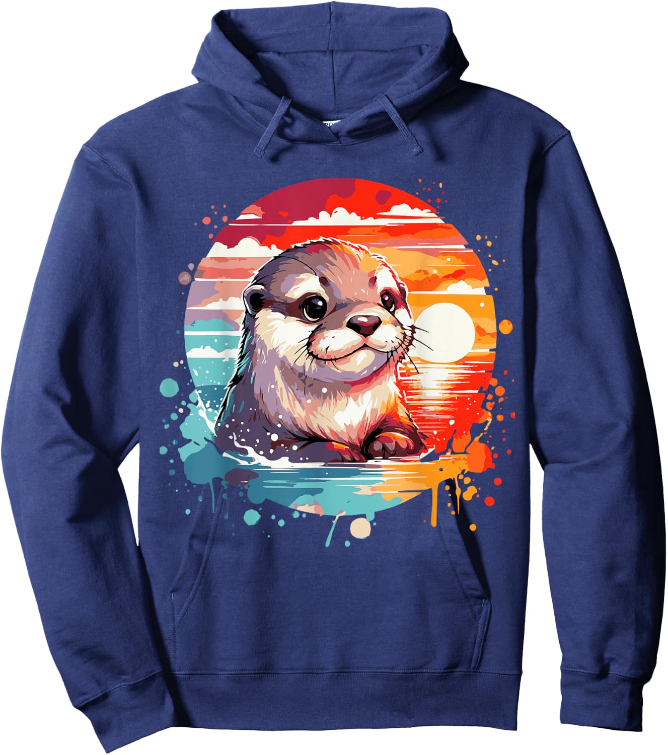Cute Otter Spirit Animal River Otter Colorful Sunset Hoodie - Hoodie | Navy