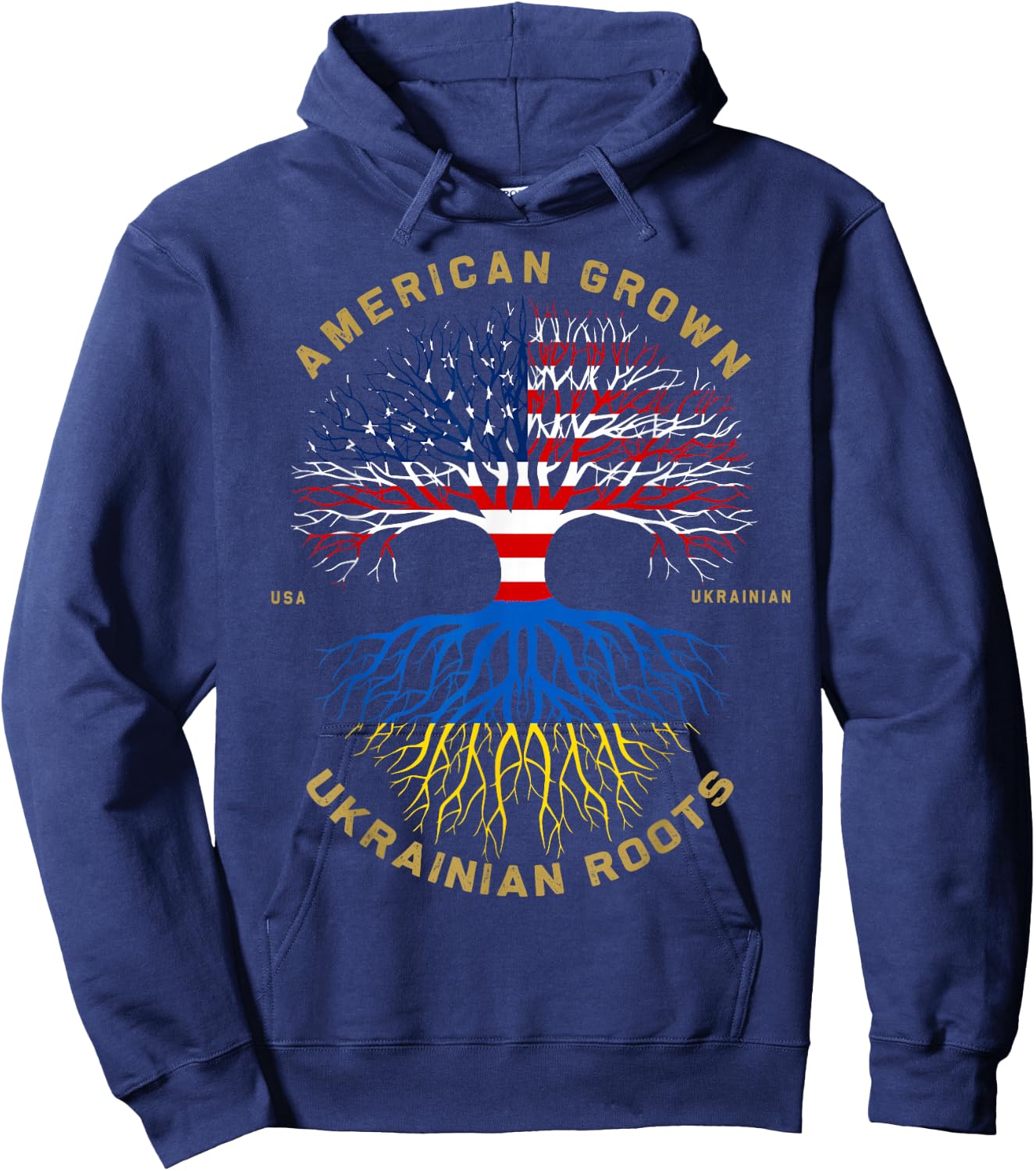 American Grown with Ukrainian Roots Tree Vintage USA Flag Hoodie - Hoodie | Navy