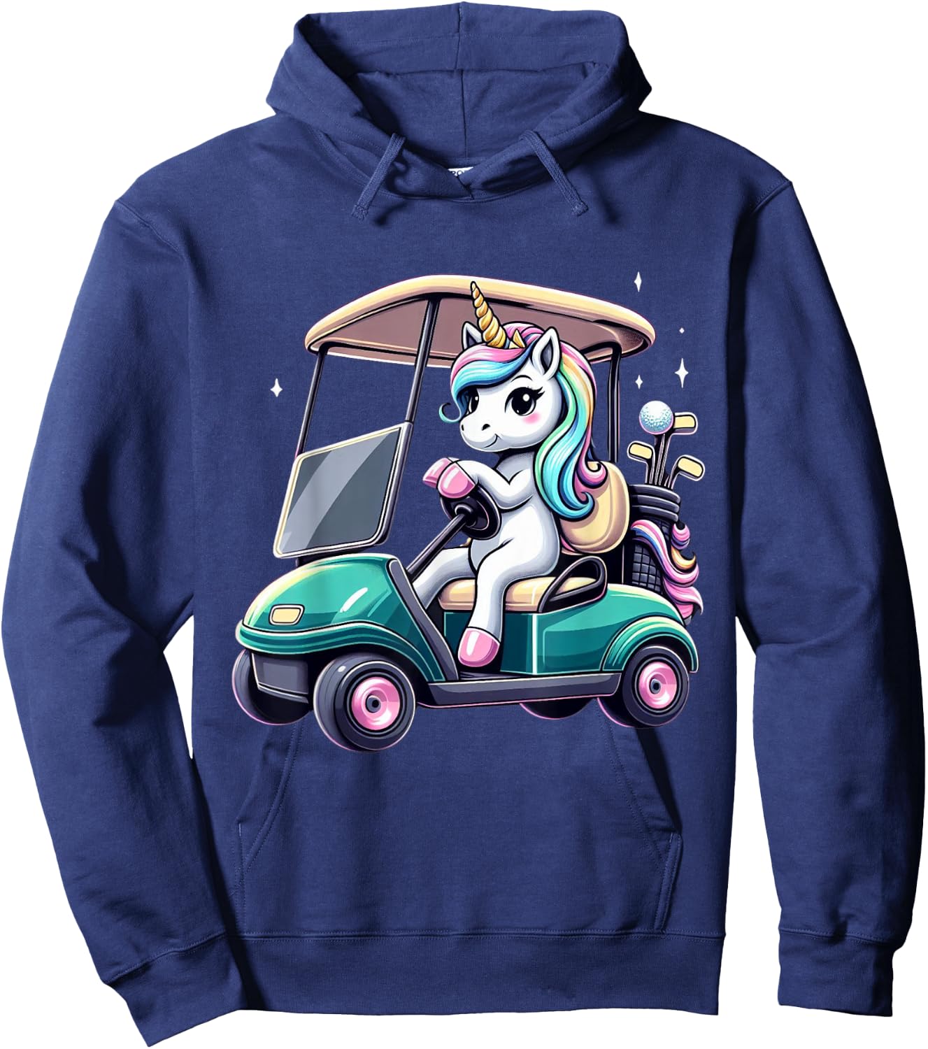 Unicorn Riding Golf Cart Boys Girls Women Kids Teens Rainbow Hoodie - Hoodie | Navy