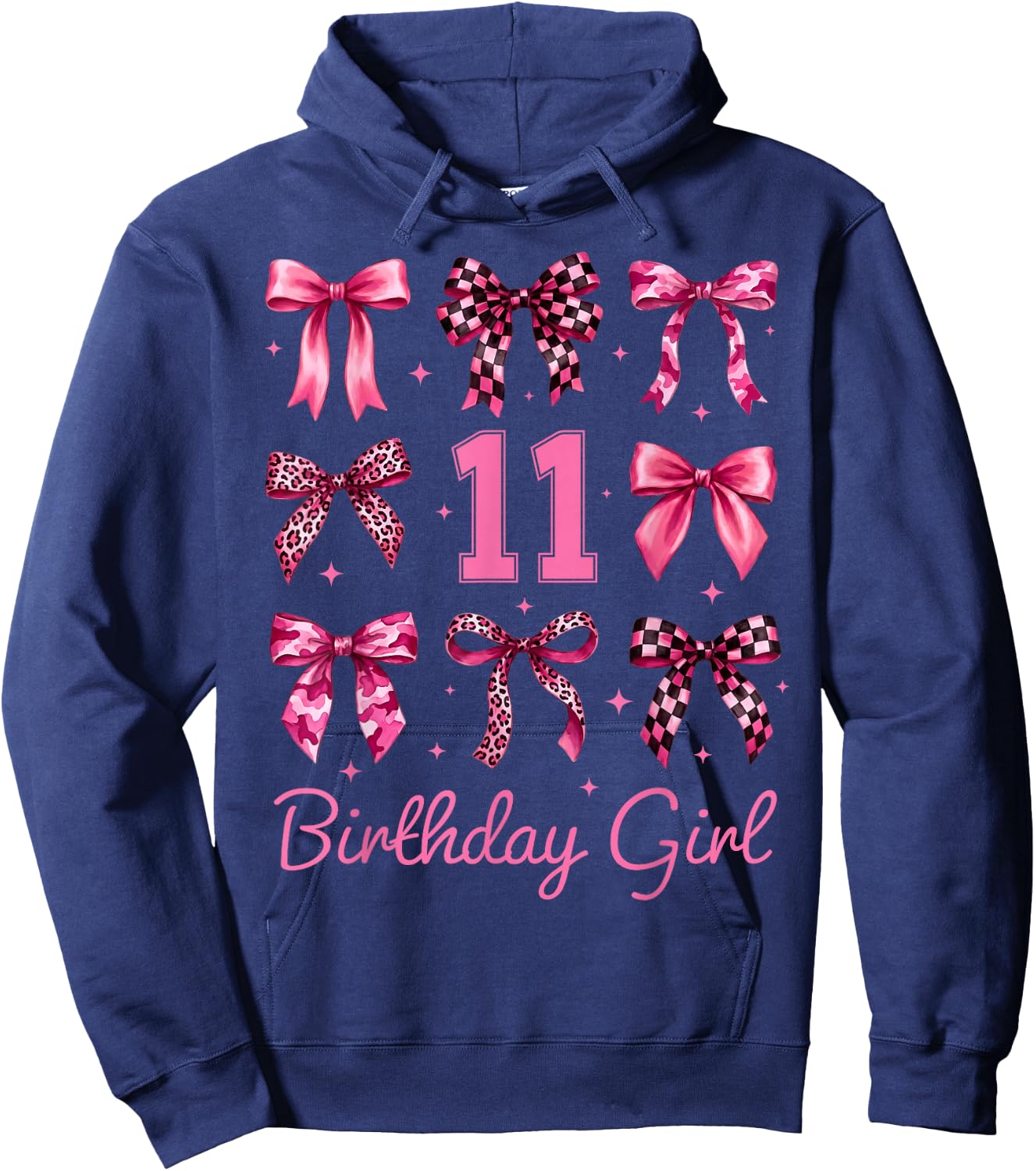 11th Birthday Girl Leopard Coquette Bows 11 Year Old Girl Hoodie - Hoodie | Navy