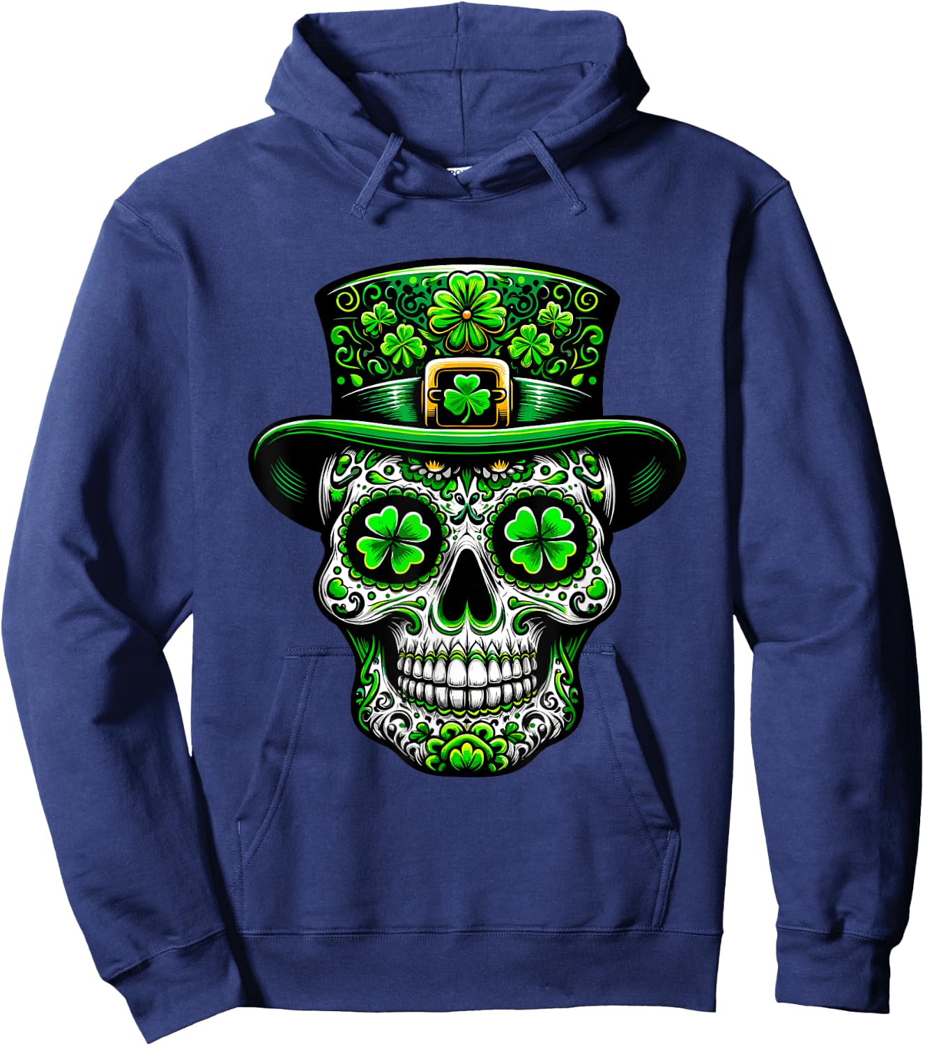 Ireland Sugar Skull Clover Irish St Patricks Day Costume , black Hoodie - Hoodie | Navy