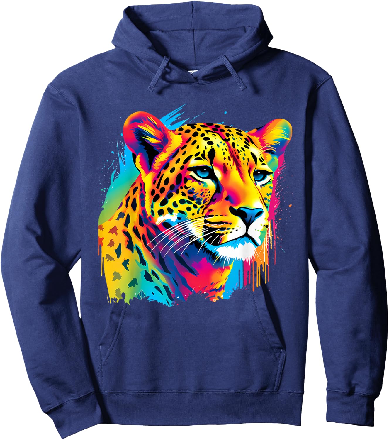 Colorful Cheetah Face Animal Print Big Cat Wildlife Artwork Hoodie - Hoodie | Navy