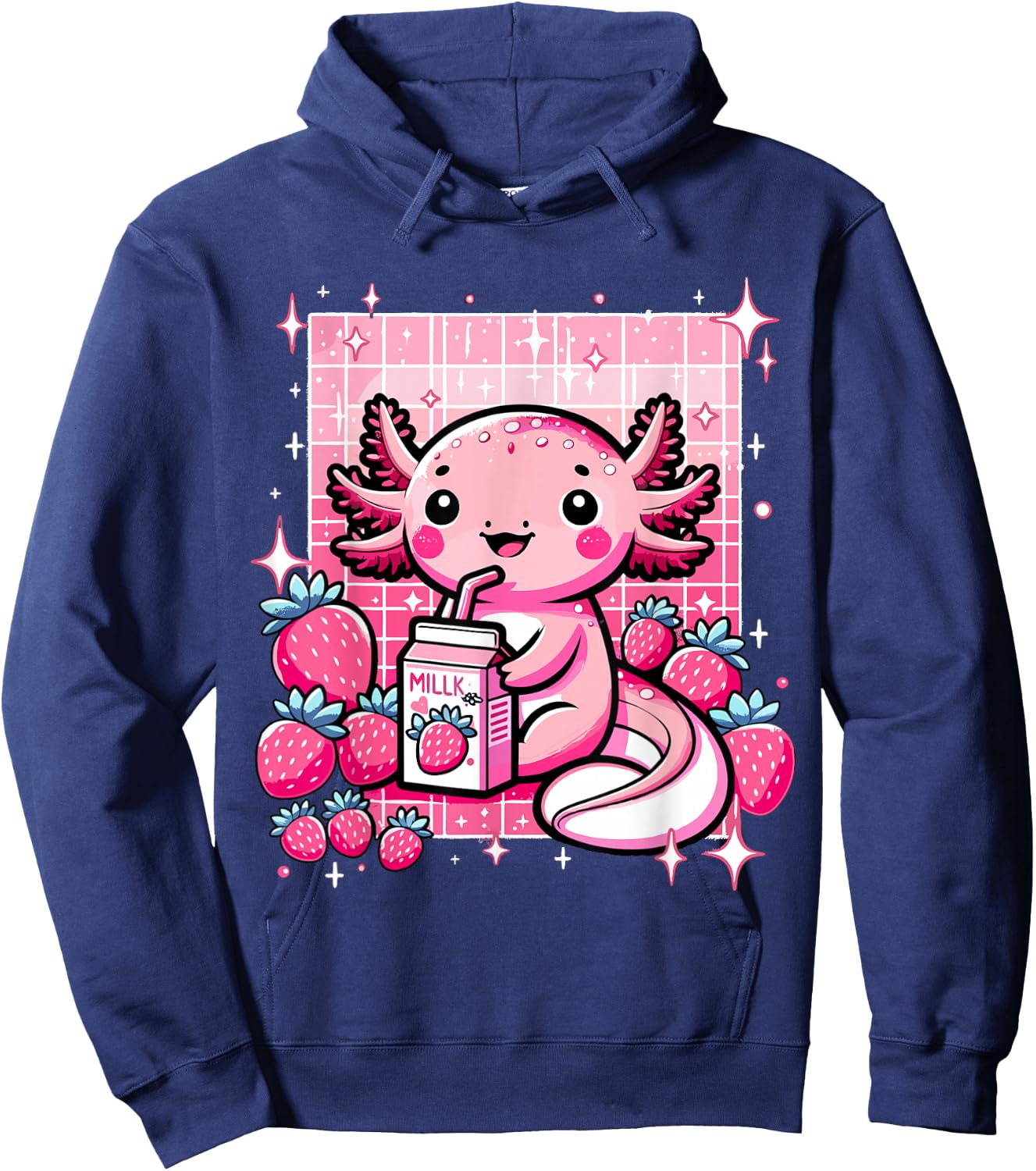 Axolotl Kawaii Strawberry Milk Shake Anime Axolotl Hoodie - Hoodie | Navy